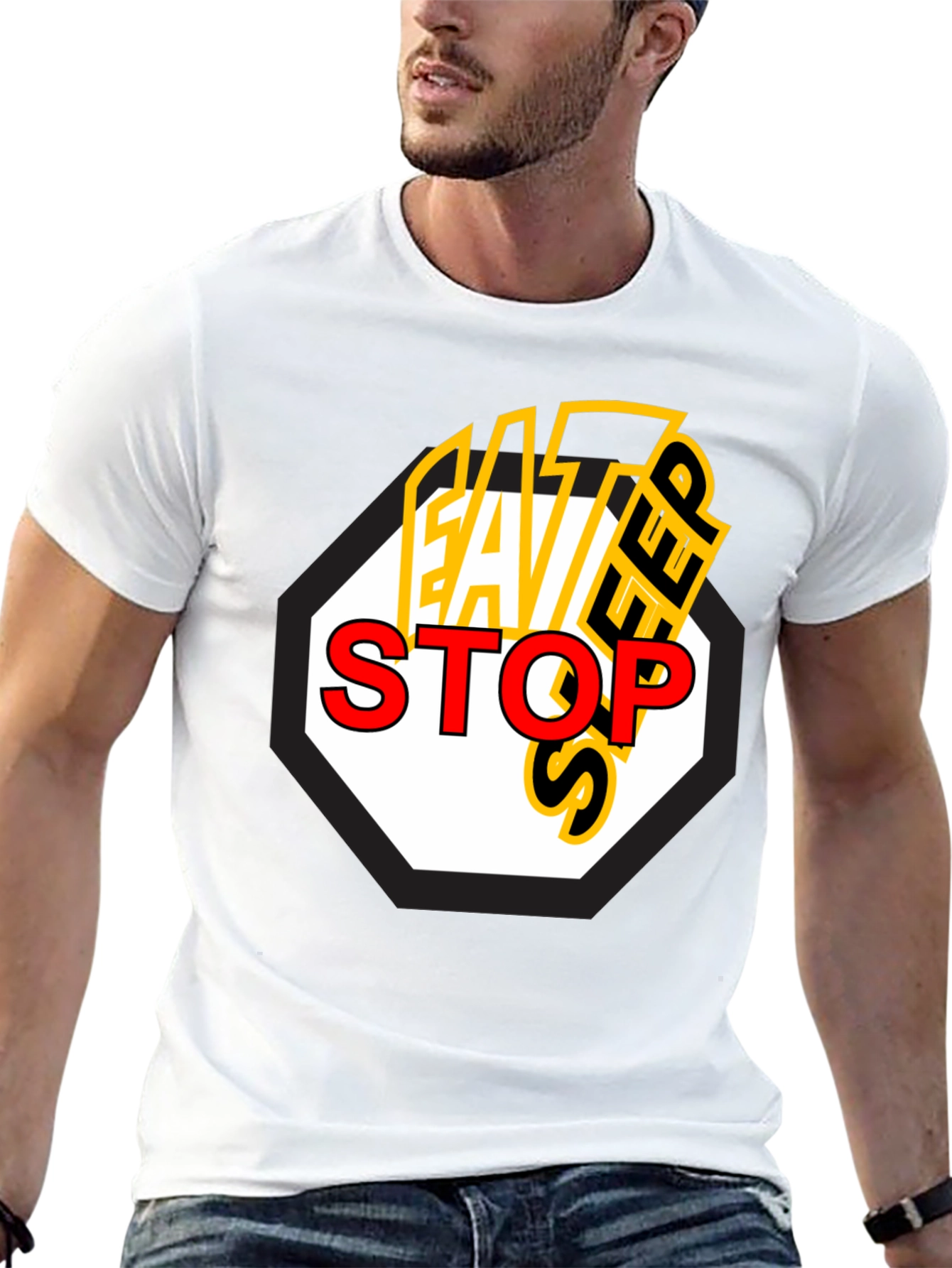 Eat Sleep Stop Mens Black Graphic Tee