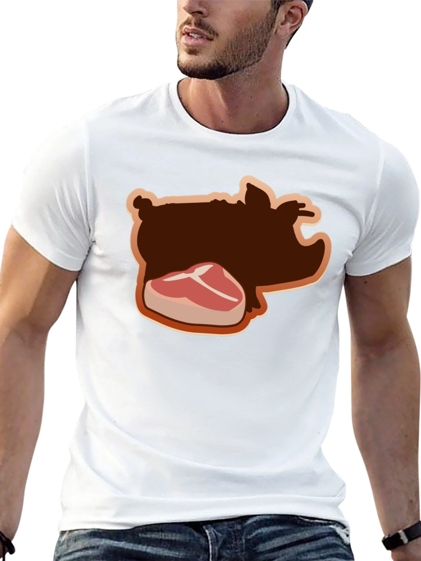 Pig and Steak Graphic Black T-Shirt