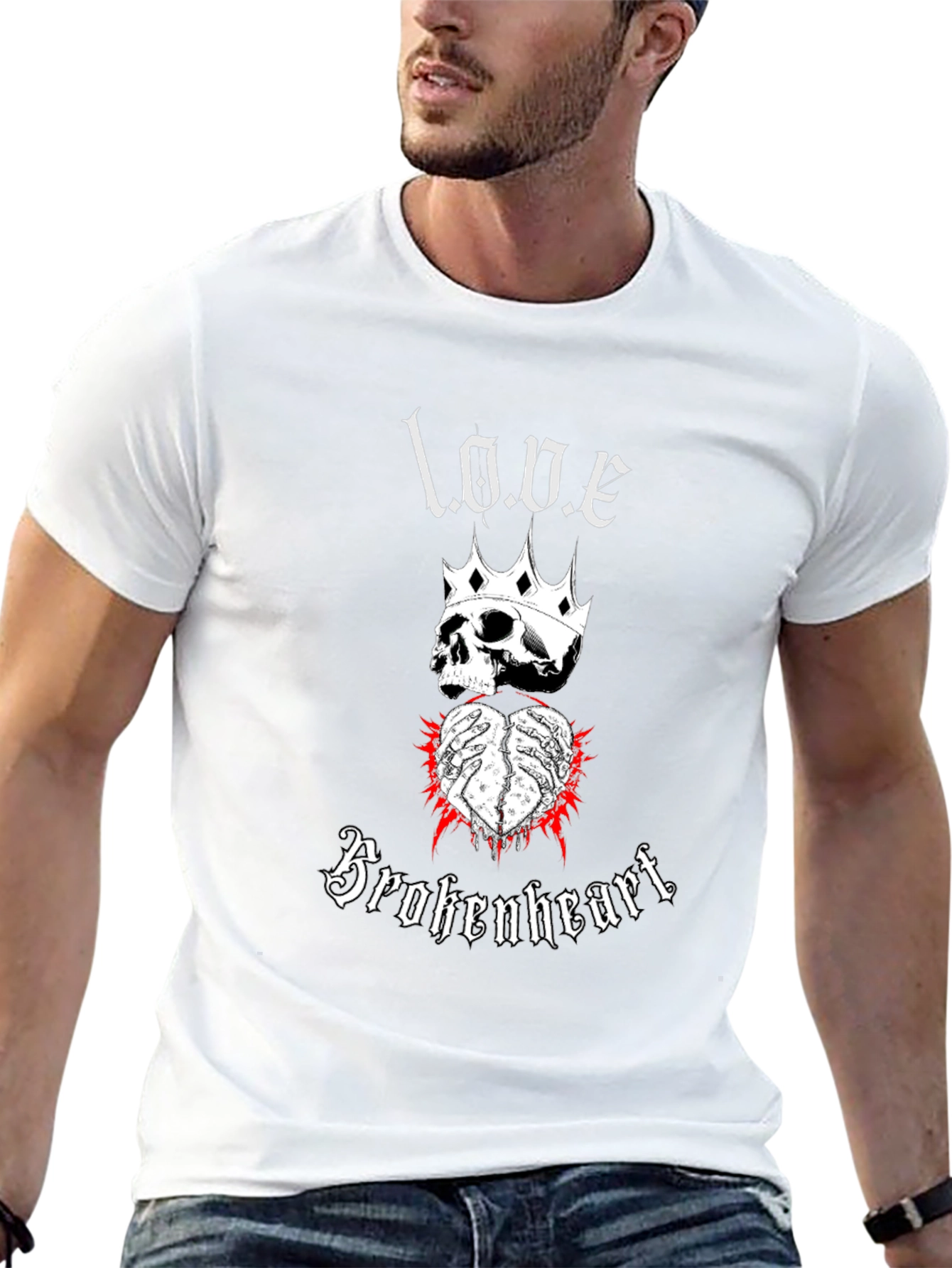 Love Brokenheart Skull Crown Graphic Tee - Black