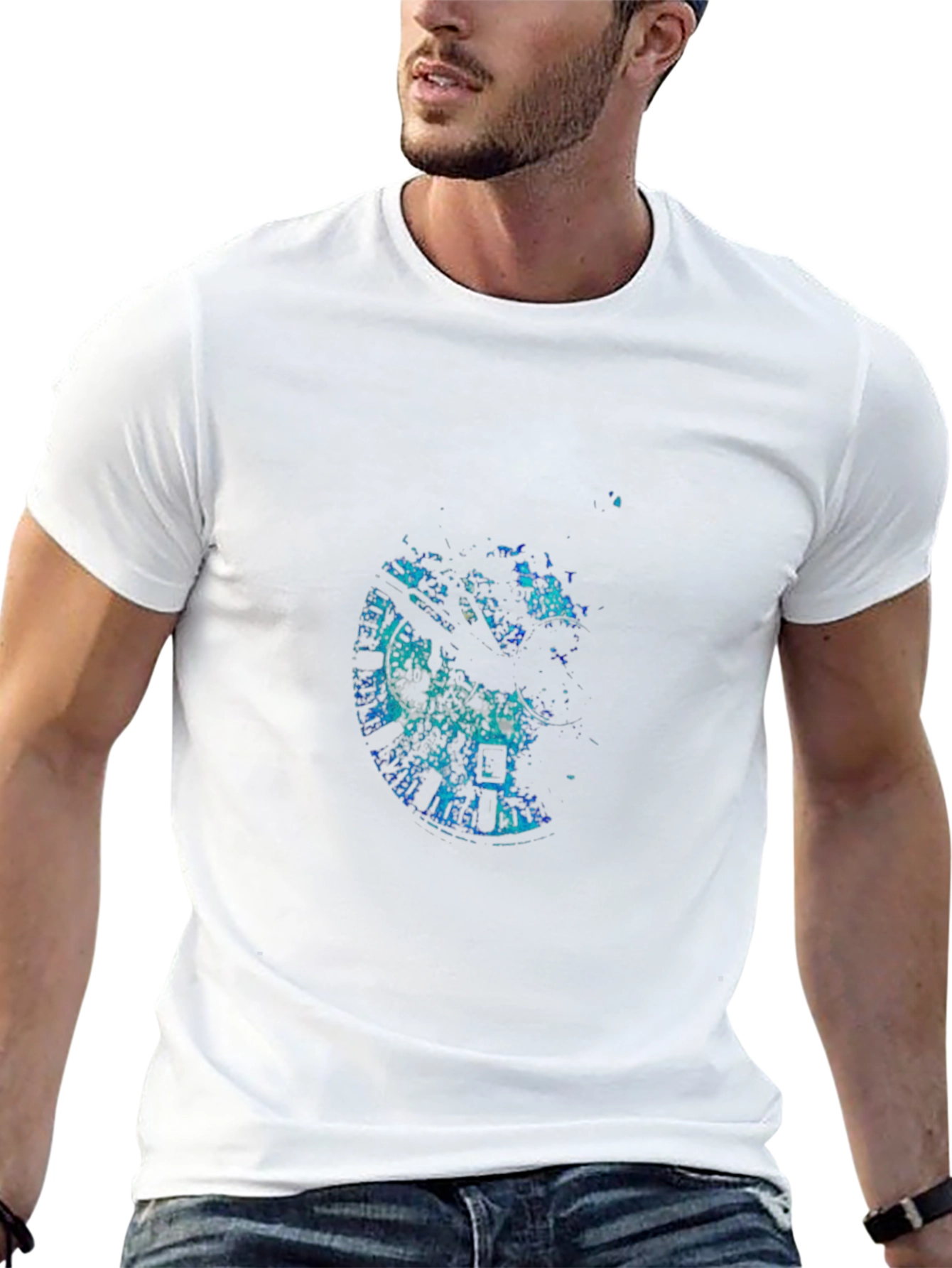 Mens Black Graphic Tee - Abstract Clock Design