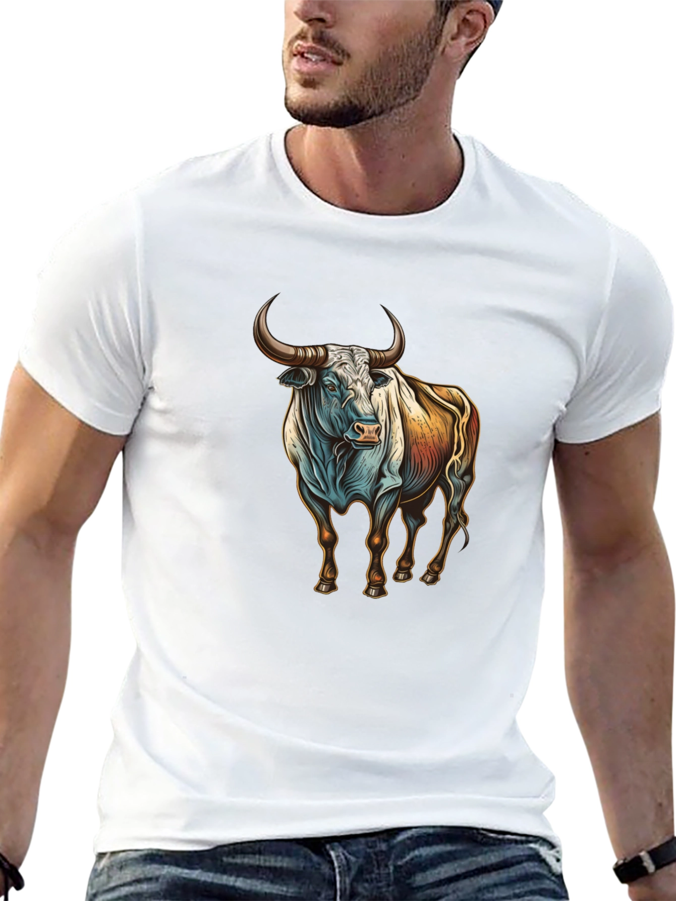Bull Graphic Tee - Black Cotton Blend