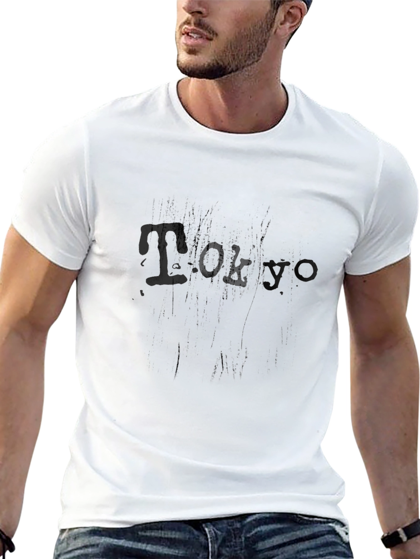 Black Graphic Tee - Distressed Tokyo Print
