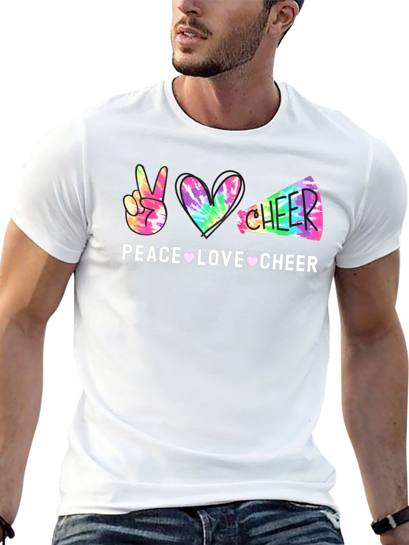 Peace Love Cheer Tie-Dye Graphic T-Shirt