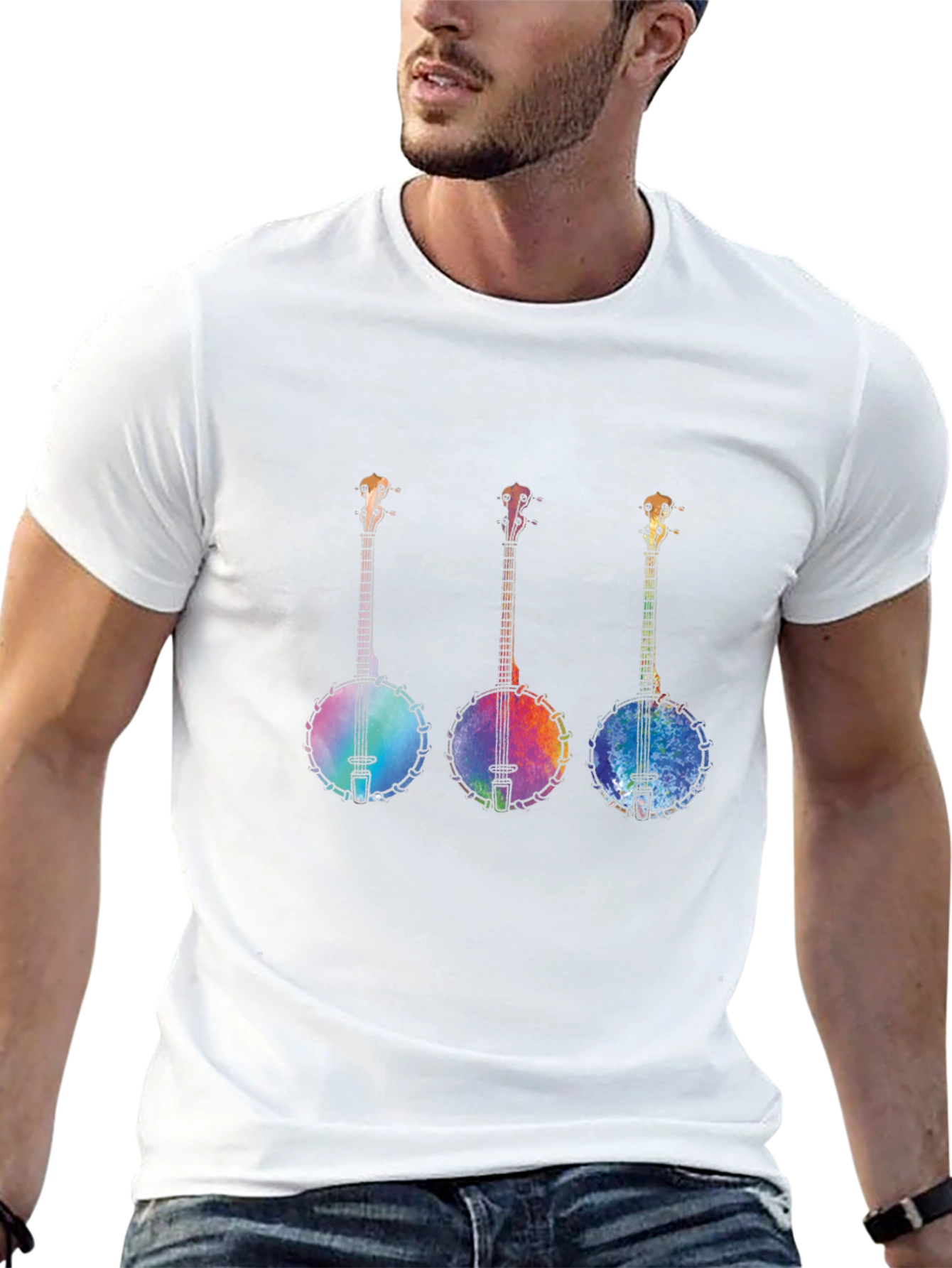 Rainbow Banjo Graphic Tee - Black Cotton Shirt