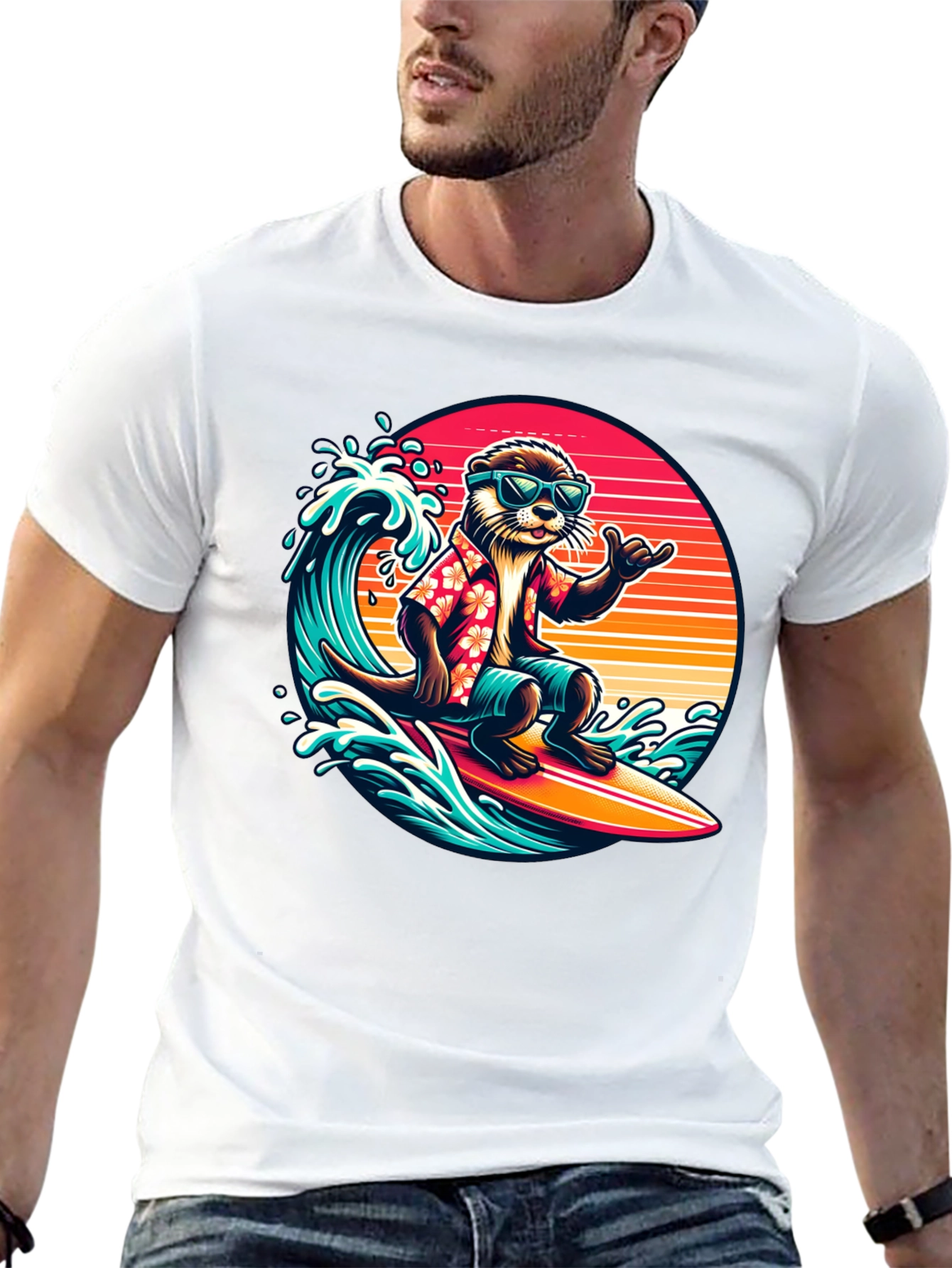 Surfing Otter T-Shirt: Retro Summer Vibes
