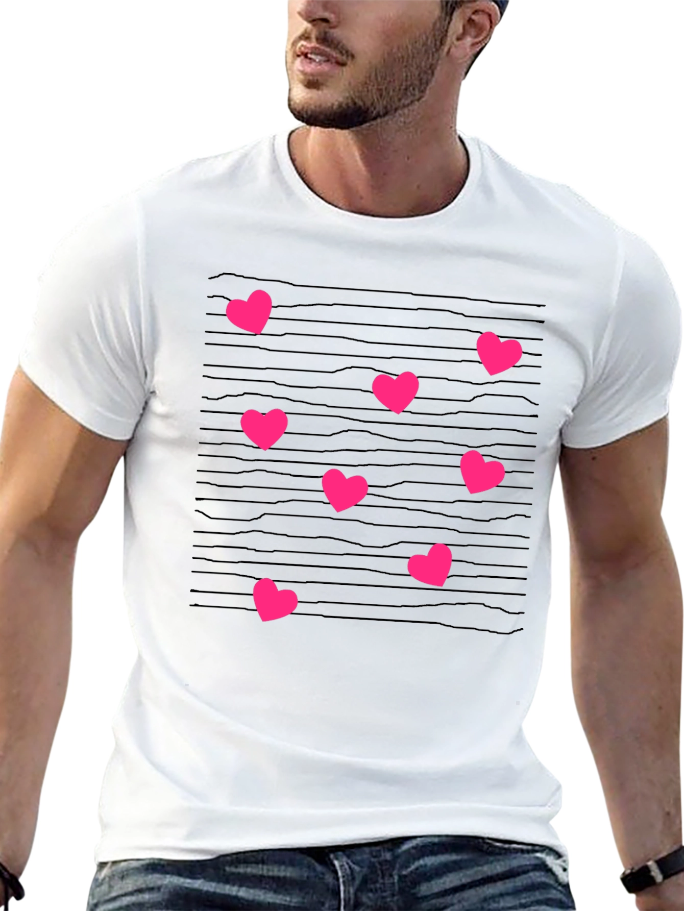 Heart Patterned Black T-Shirt
