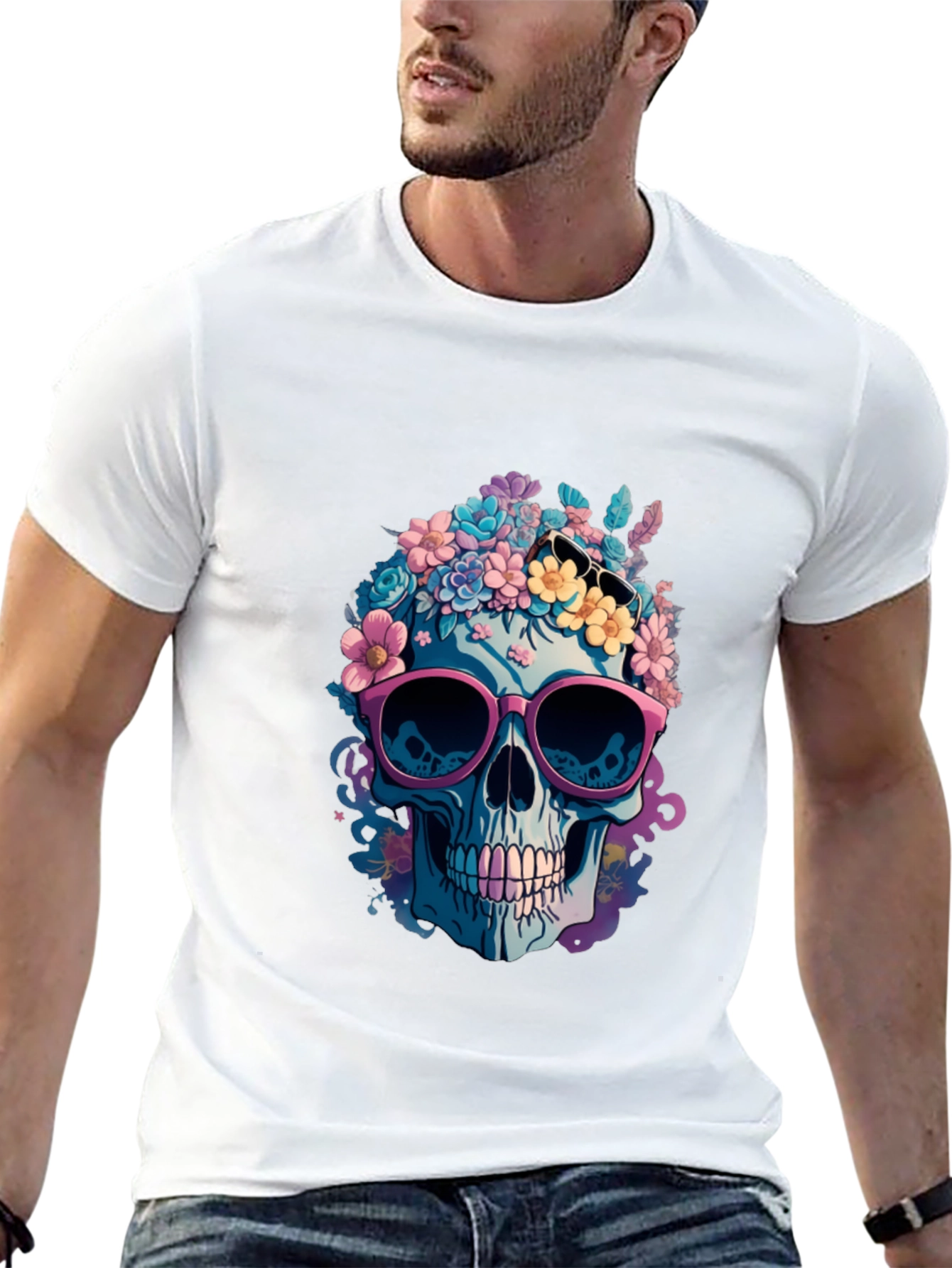 Floral Skull Graphic T-Shirt