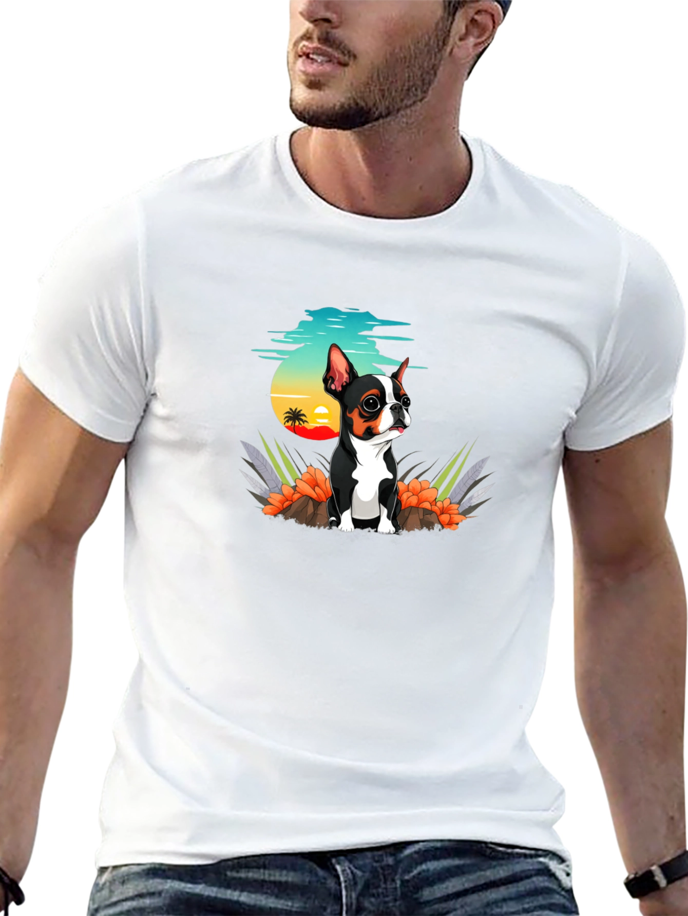 Cute Dog Graphic Tee - Black Cotton T-Shirt