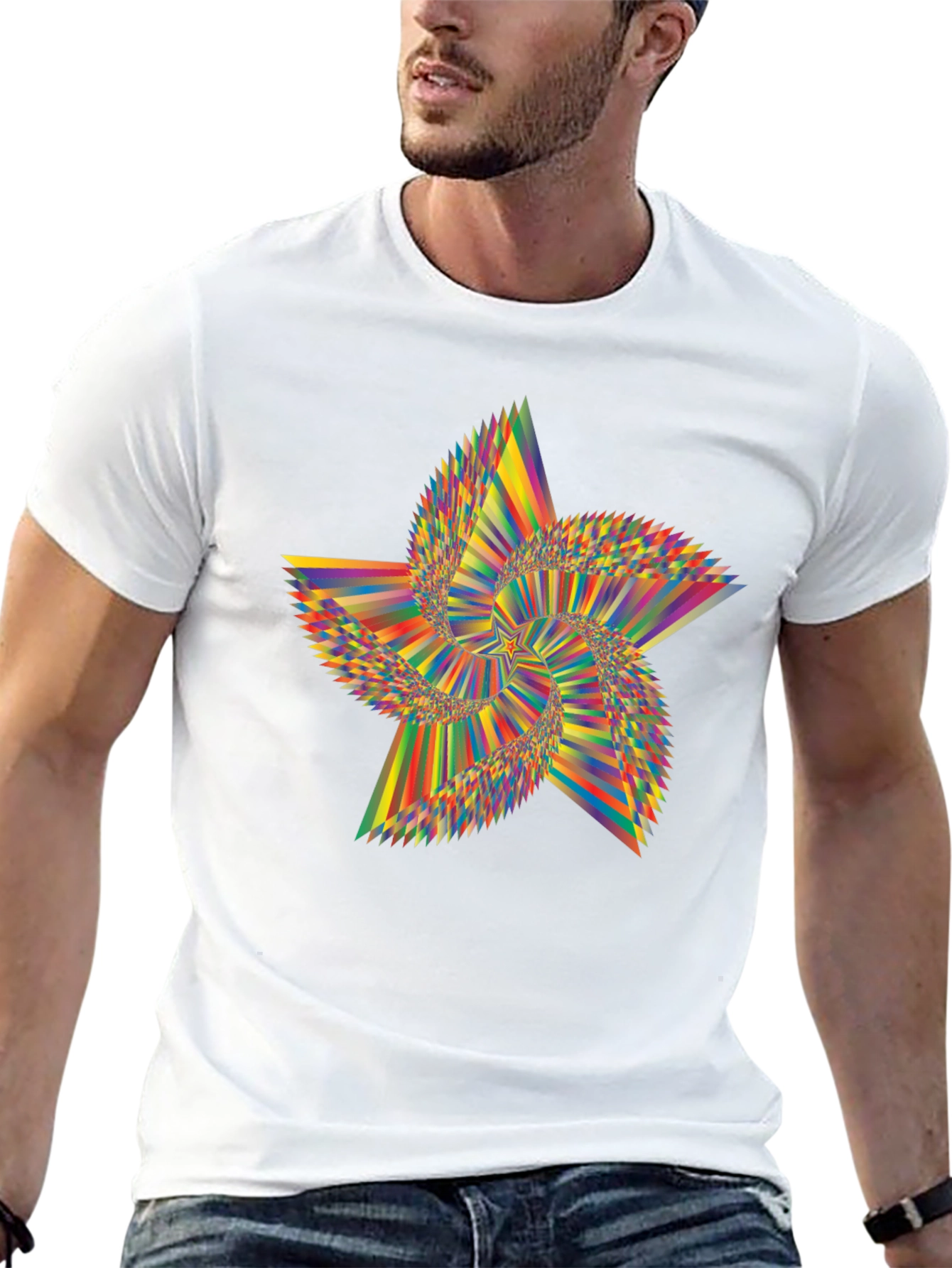 Abstract Starburst Graphic Tee - Modern Mens Black T-Shirt