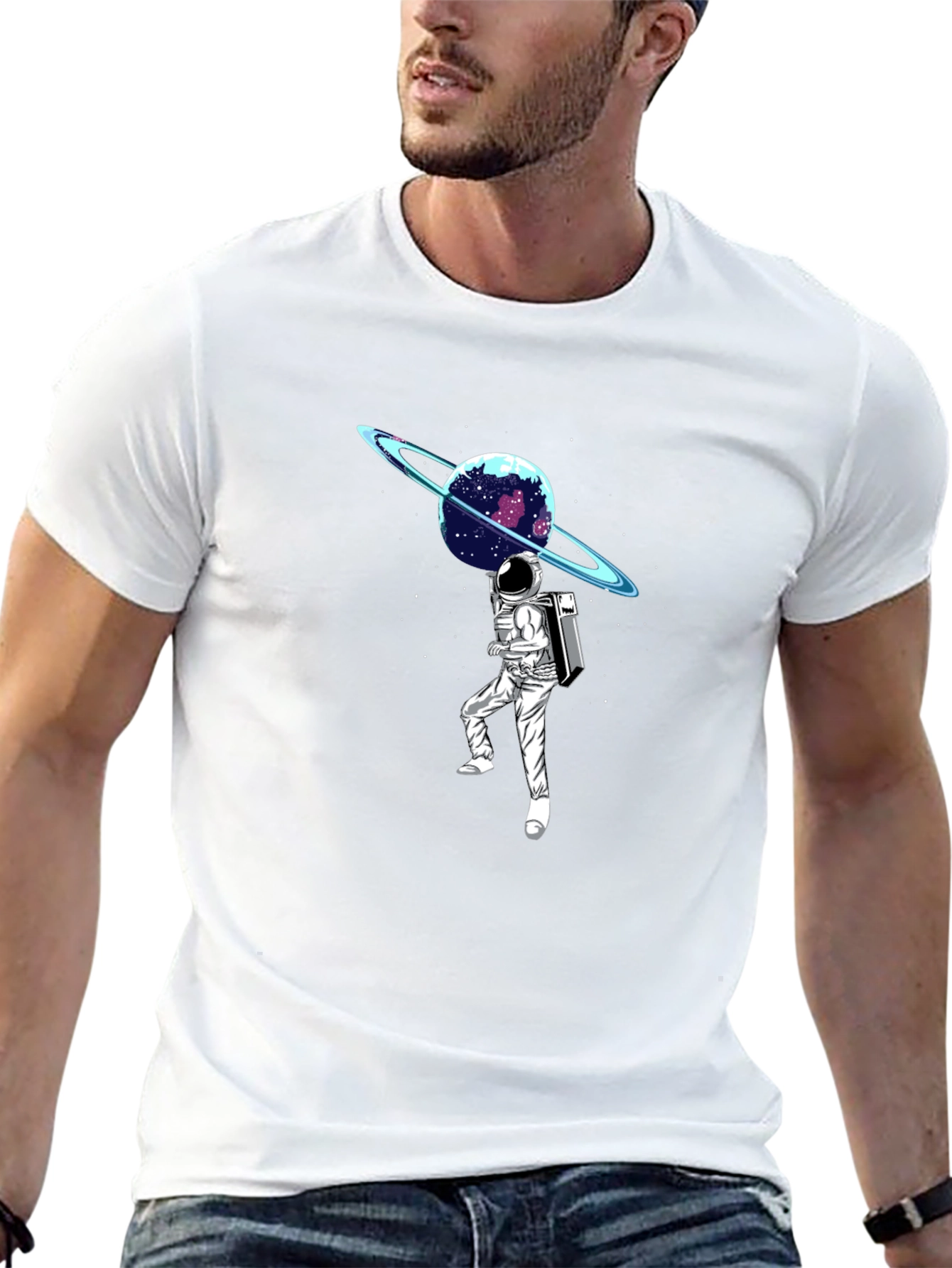 Astronaut Planet Graphic T-Shirt - Black