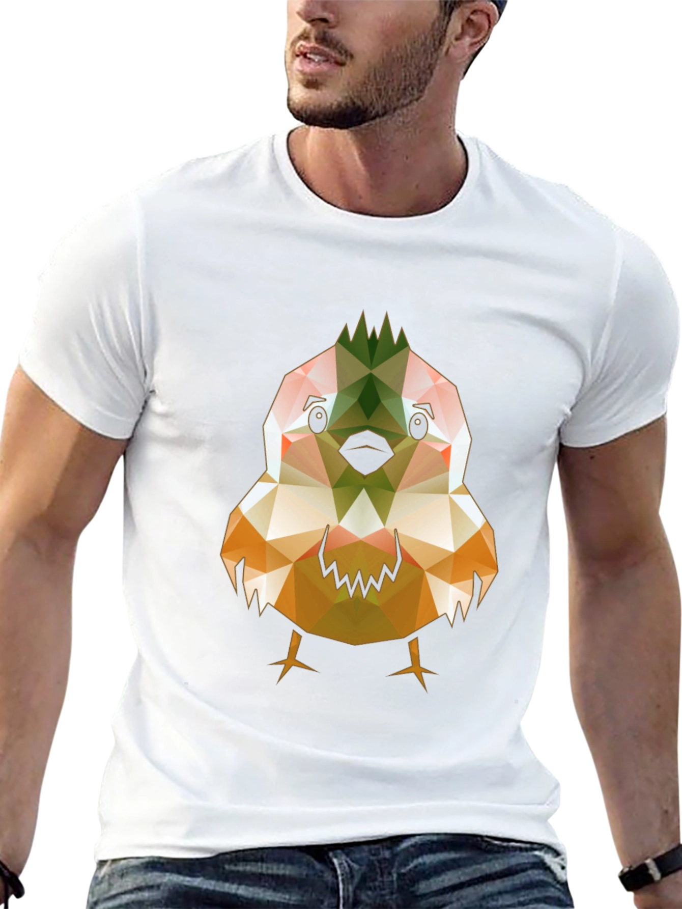 Geometric Bird Print Black T-Shirt