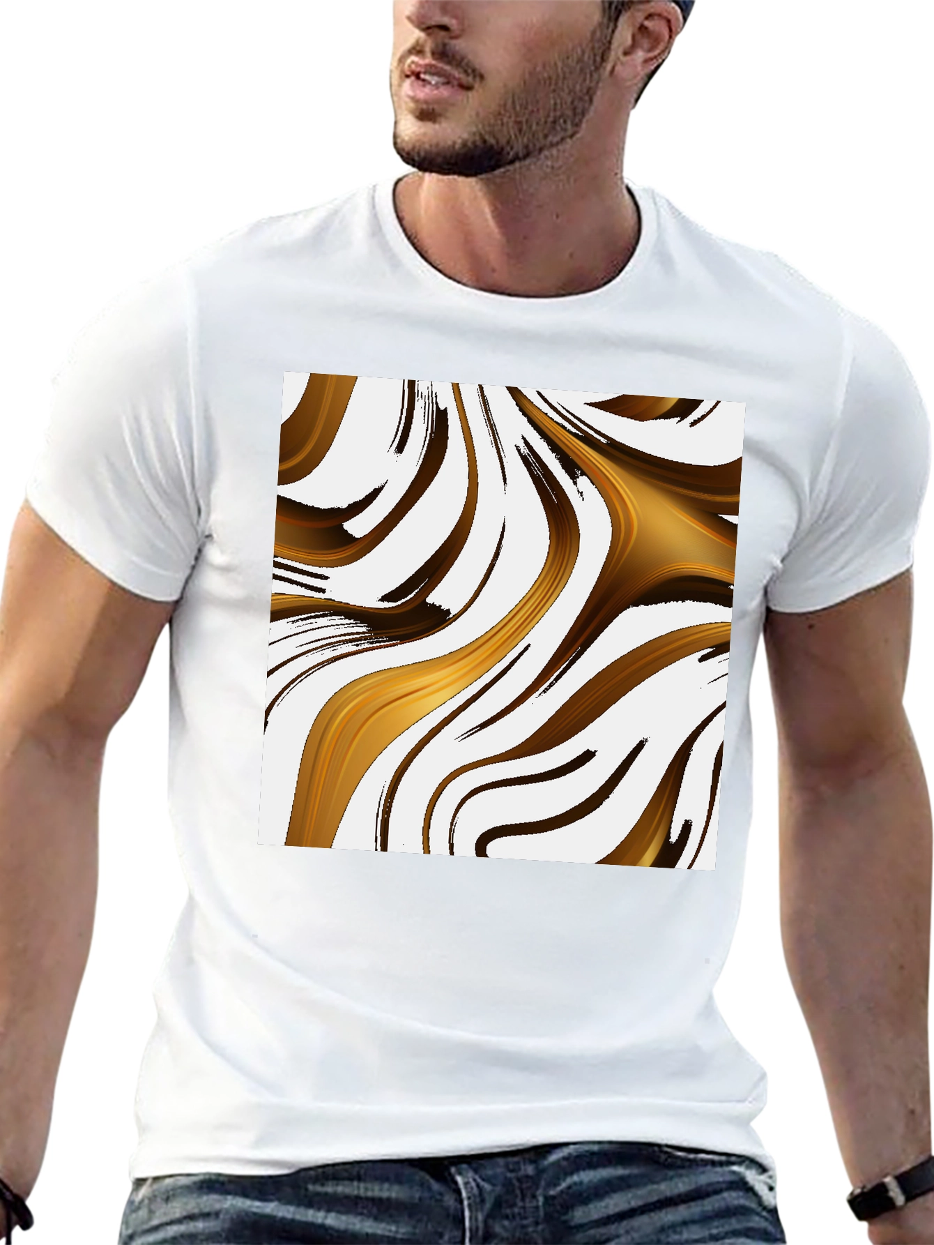 Abstract Gold Swirl Black T-Shirt