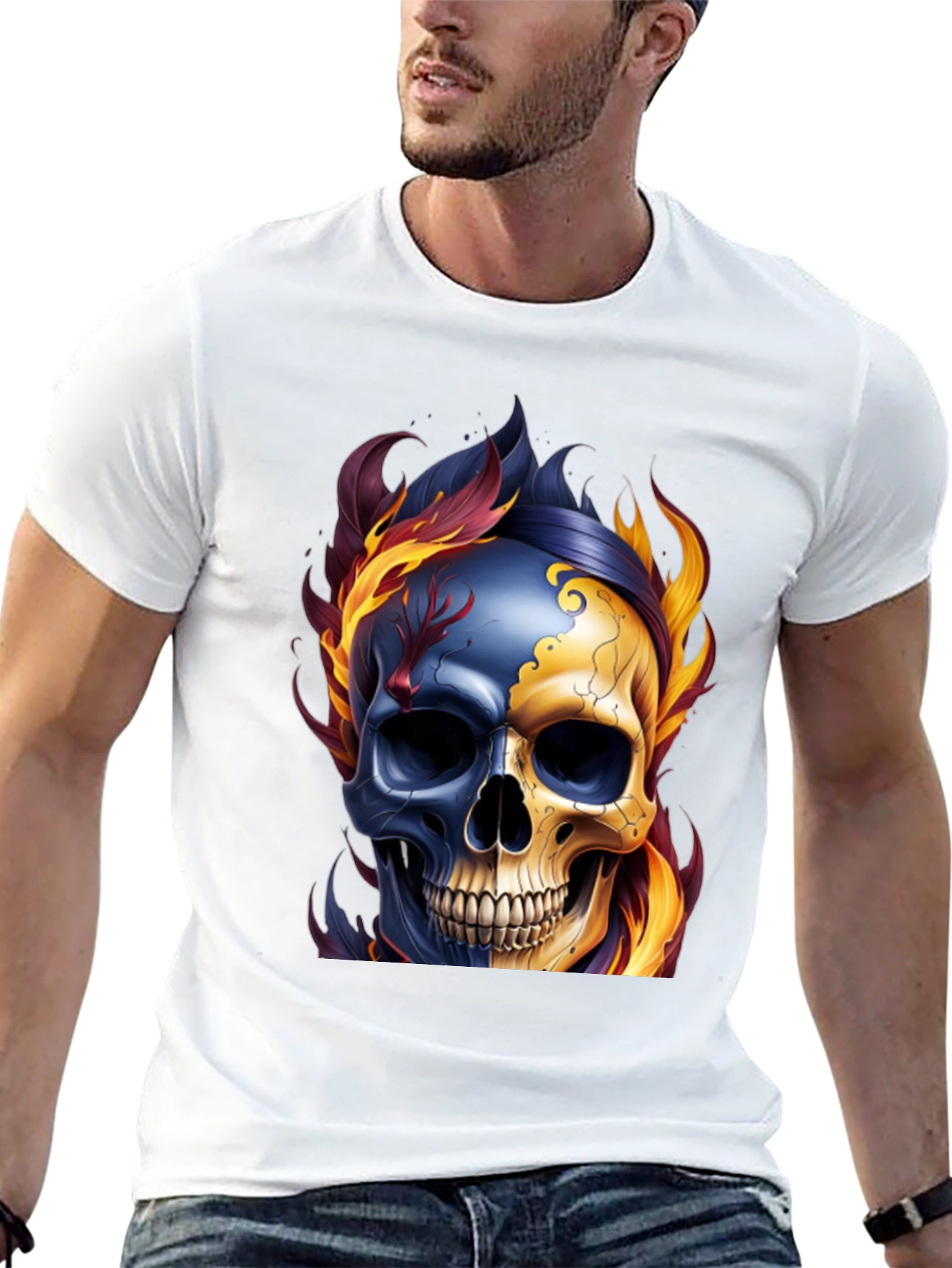 Fiery Skull Graphic Tee - Mens Black T-Shirt