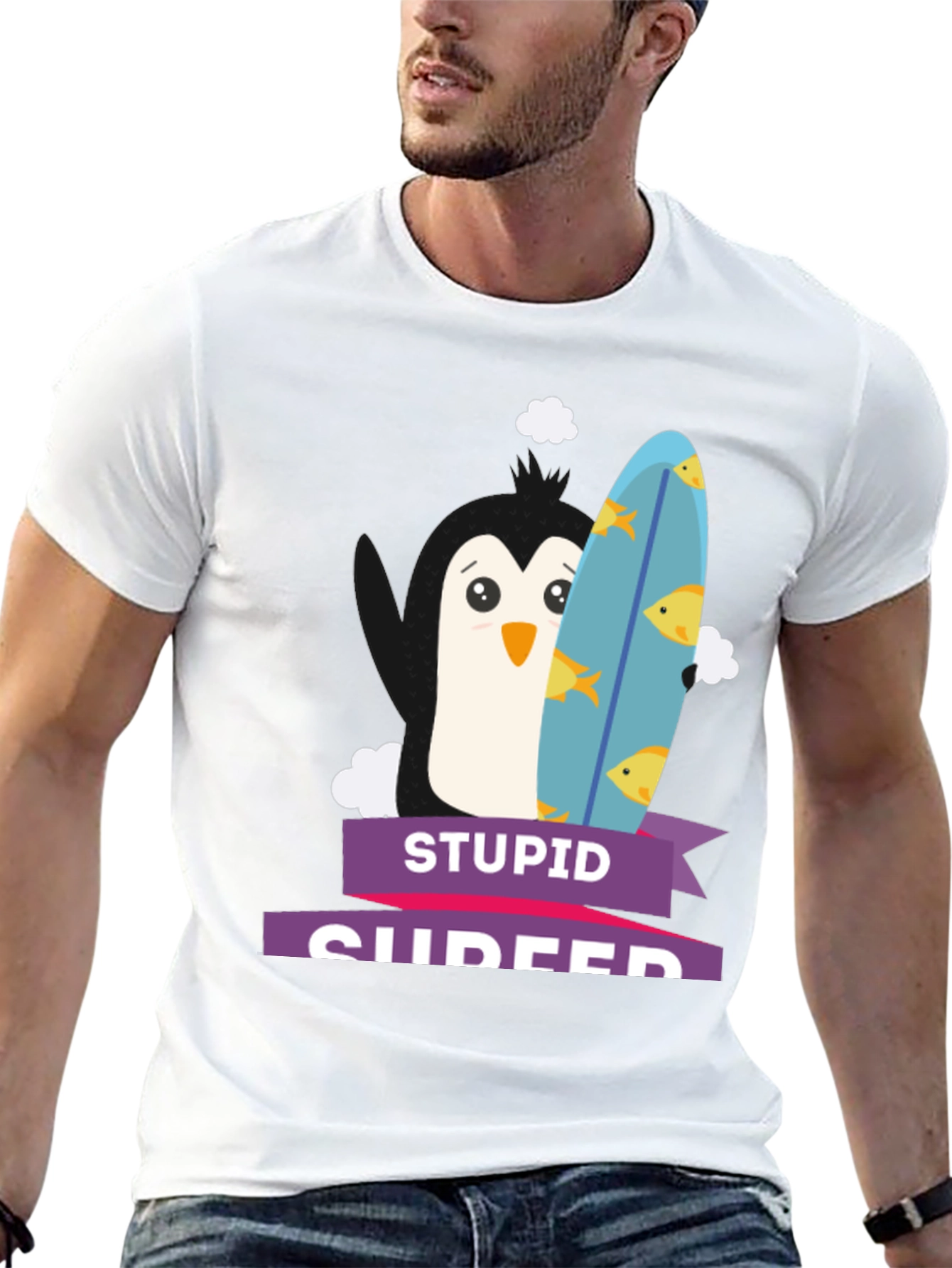 Stupid Surfer T-Shirt - Penguin Graphic Tee
