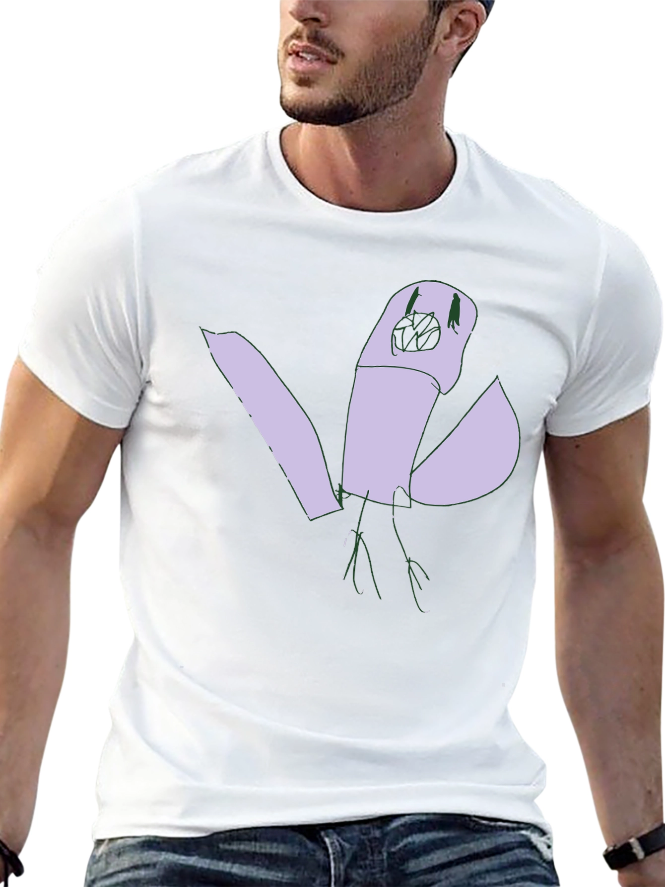 Abstract Bird Graphic Tee - Black Cotton Casual Shirt