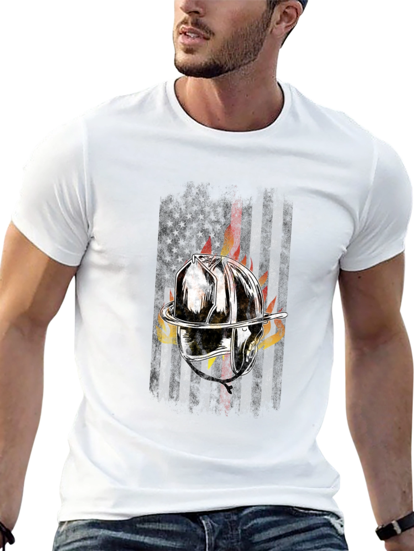 Firefighter Helmet Flag Graphic T-Shirt