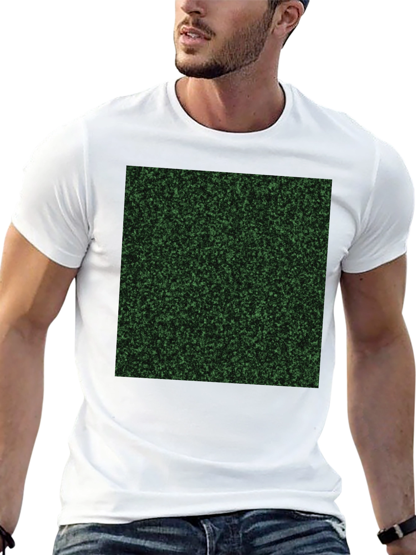 Mens Black T-Shirt with Green Speckled Print