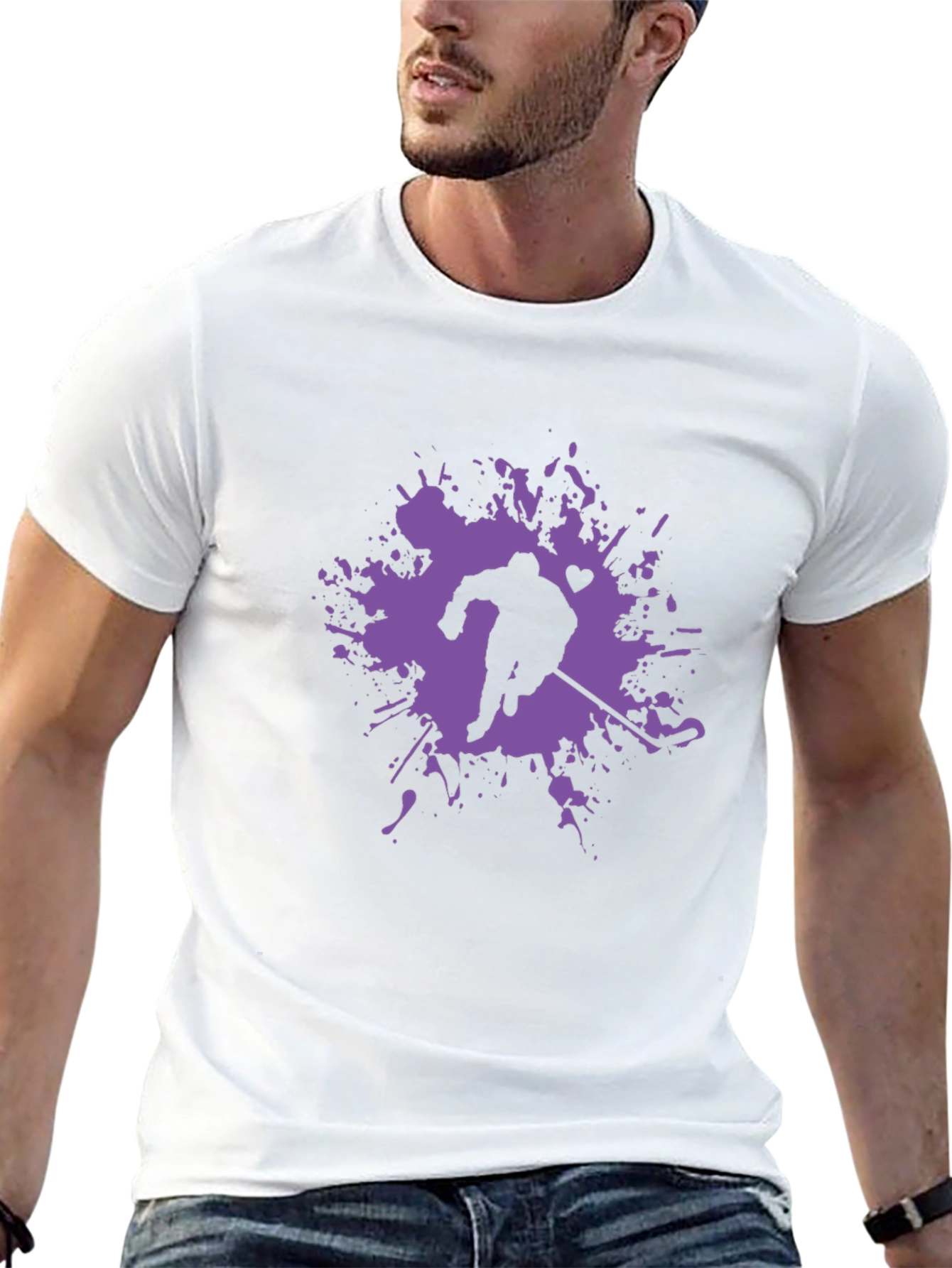 Hockey Player Splatter Graphic Tee - Black