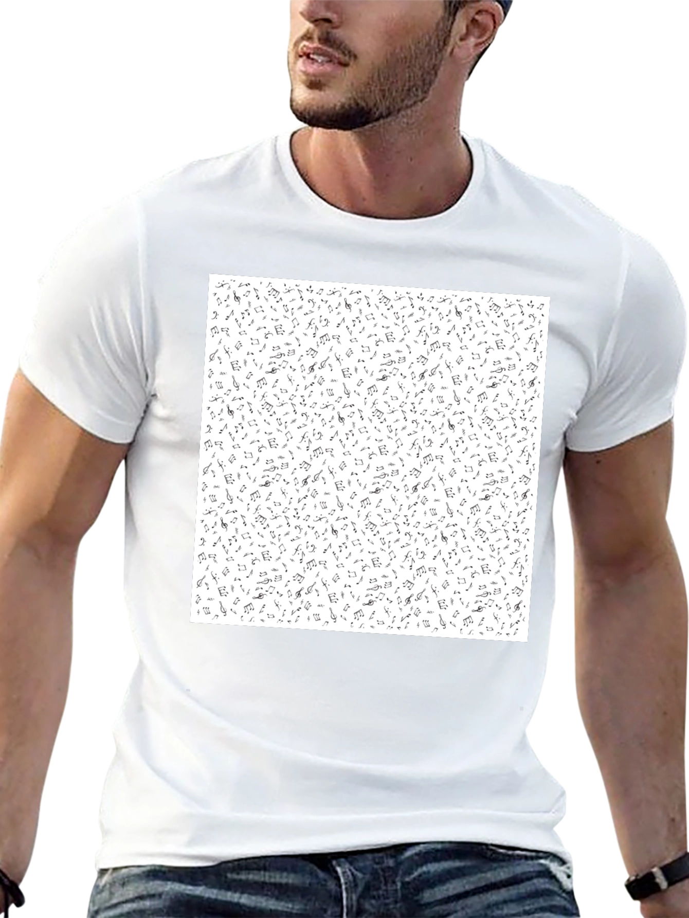Musical Notes Pattern Black T-Shirt