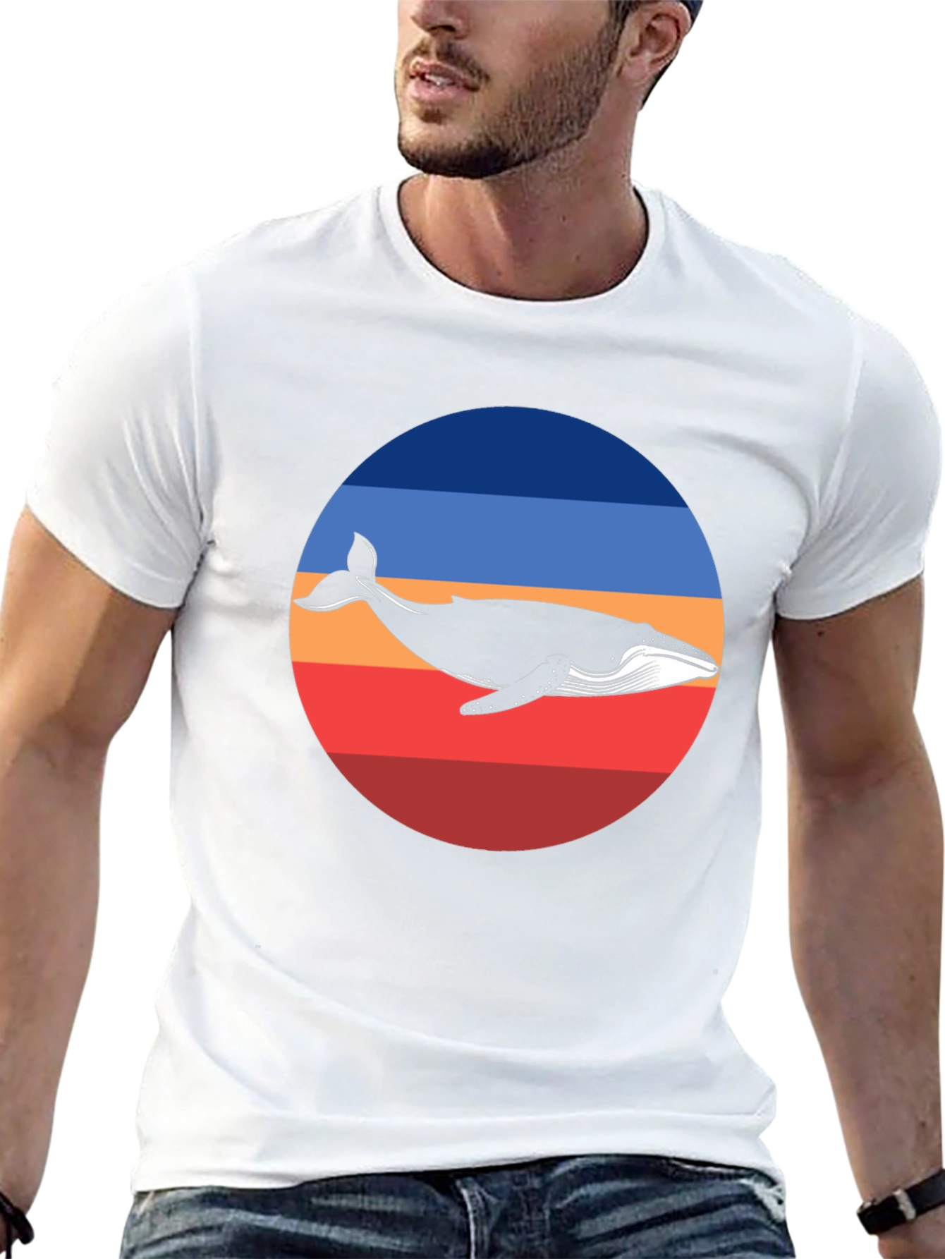 Whale Graphic Print Crew Neck T-Shirt