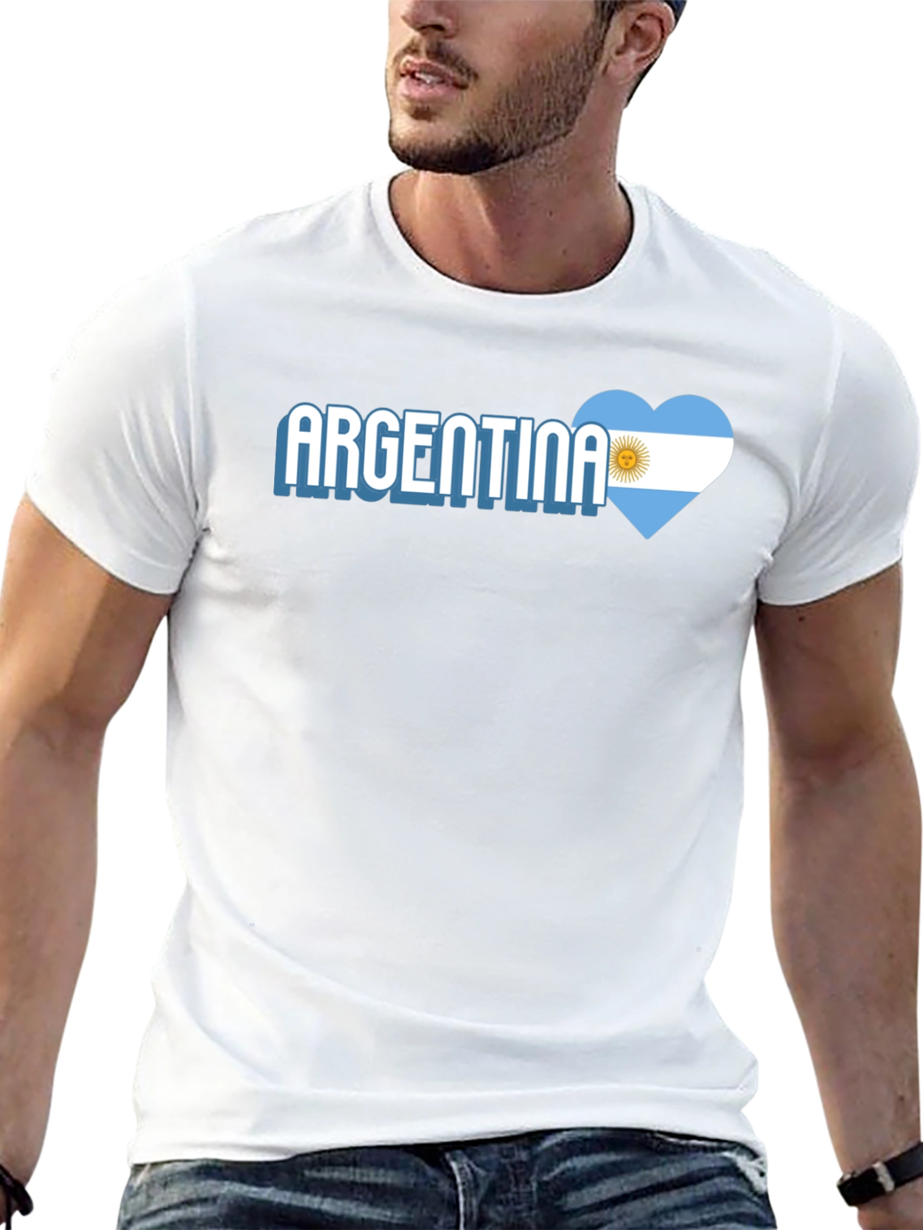 Argentina Flag Heart T-Shirt - Mens Black Tee