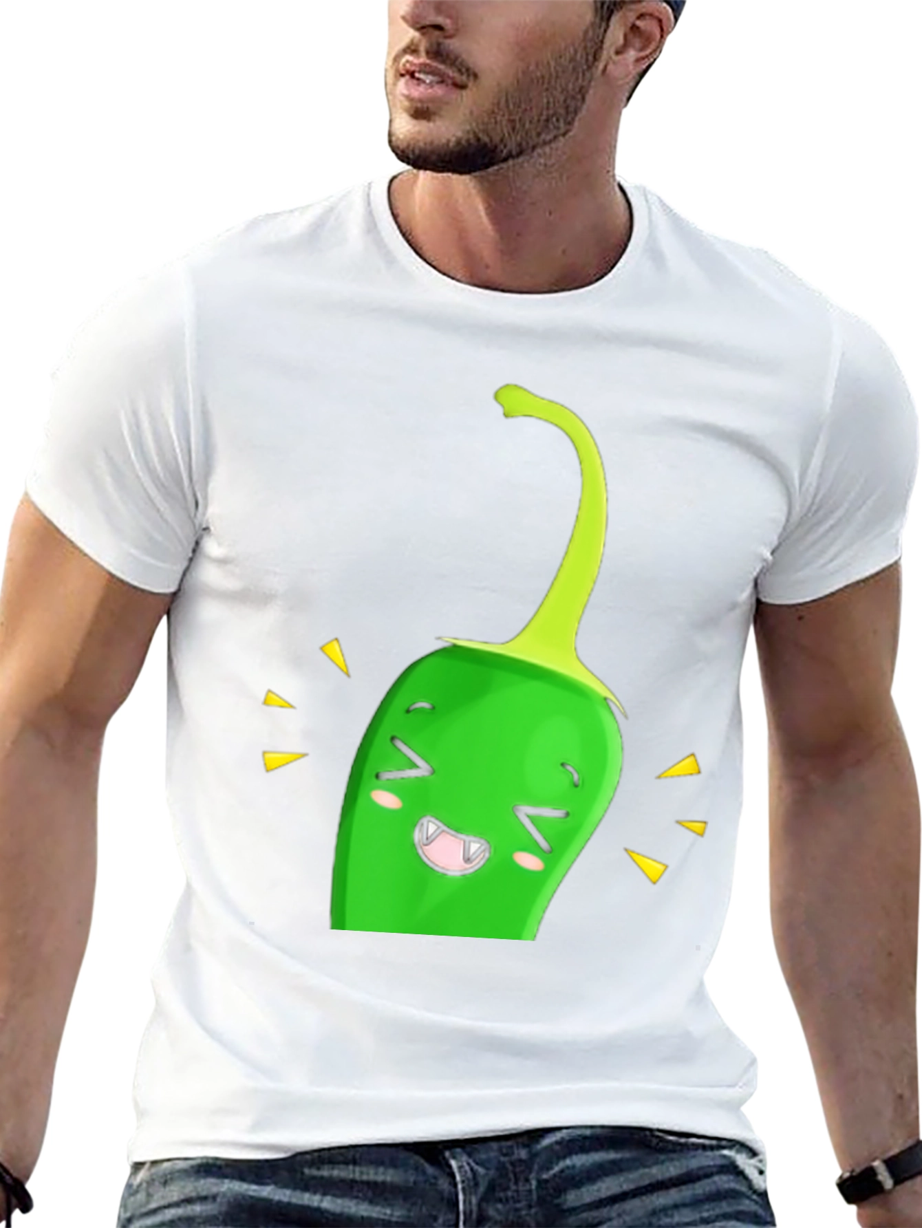 Kawaii Green Pepper Black T-Shirt