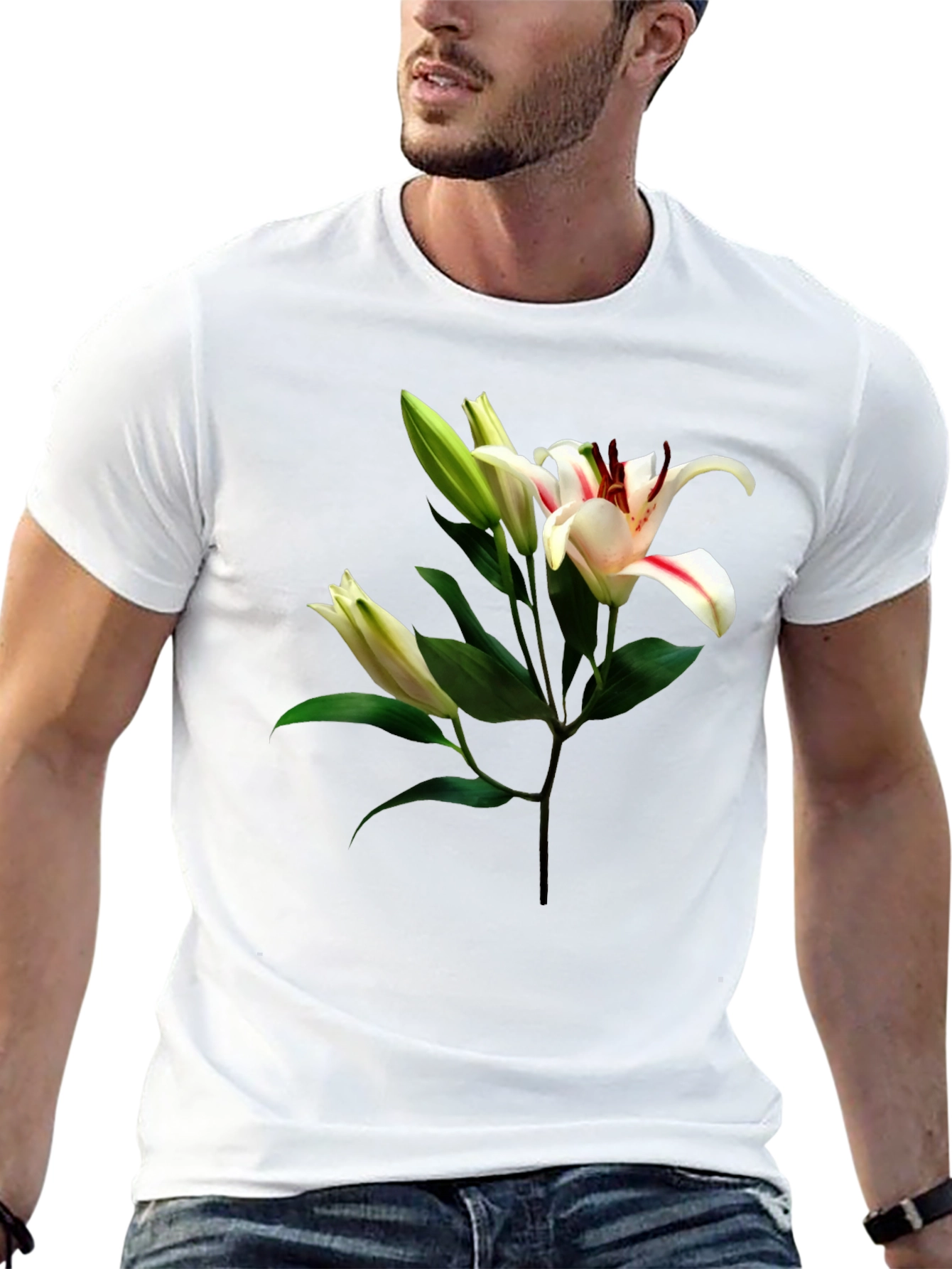 Floral Lily Print Black T-Shirt