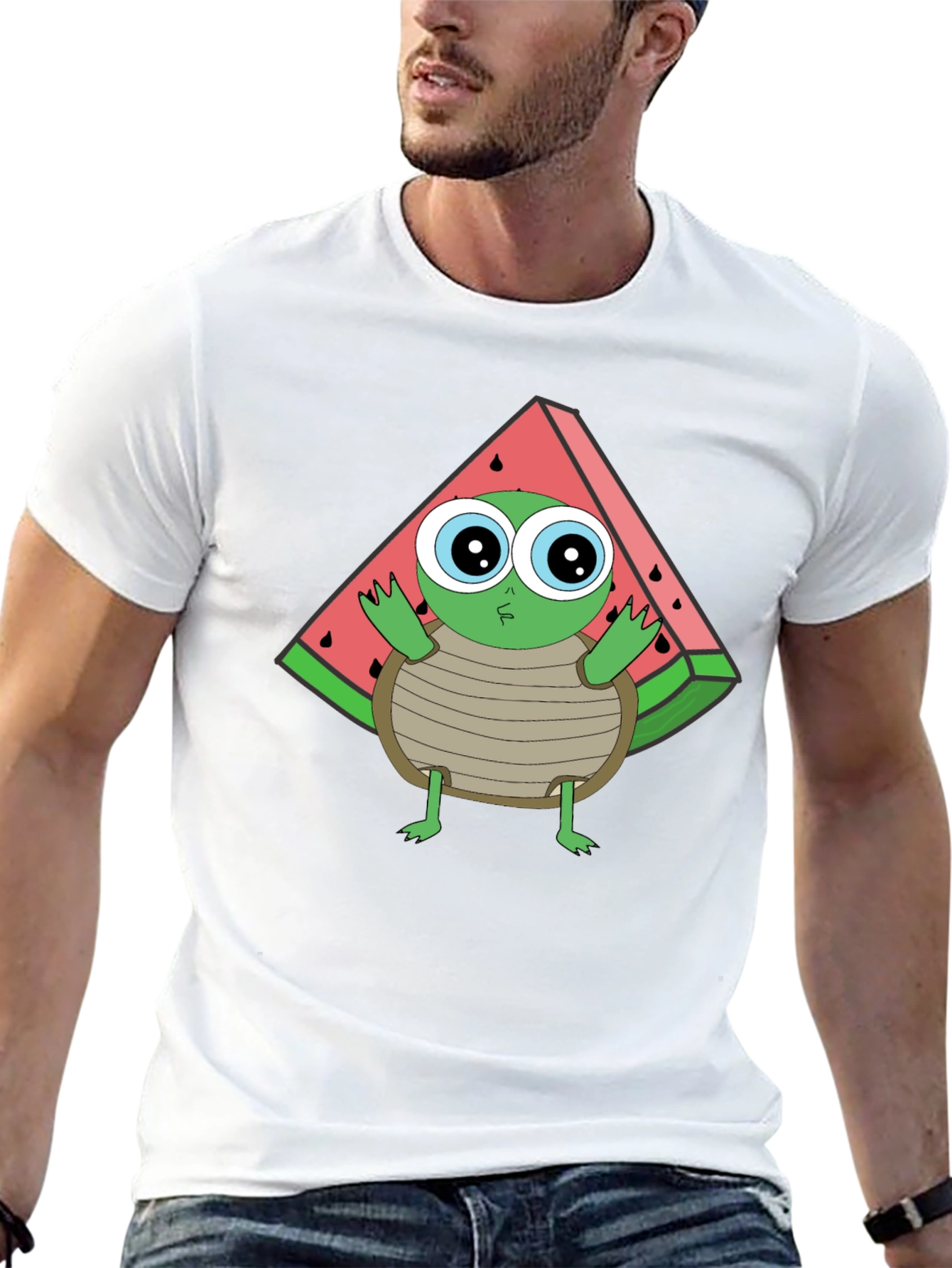 Turtle Watermelon Graphic Tee - Black Cotton T-Shirt
