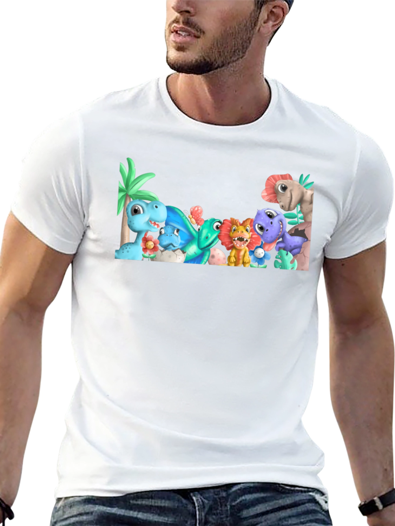 Cute Cartoon Dinosaur Graphic Black T-Shirt