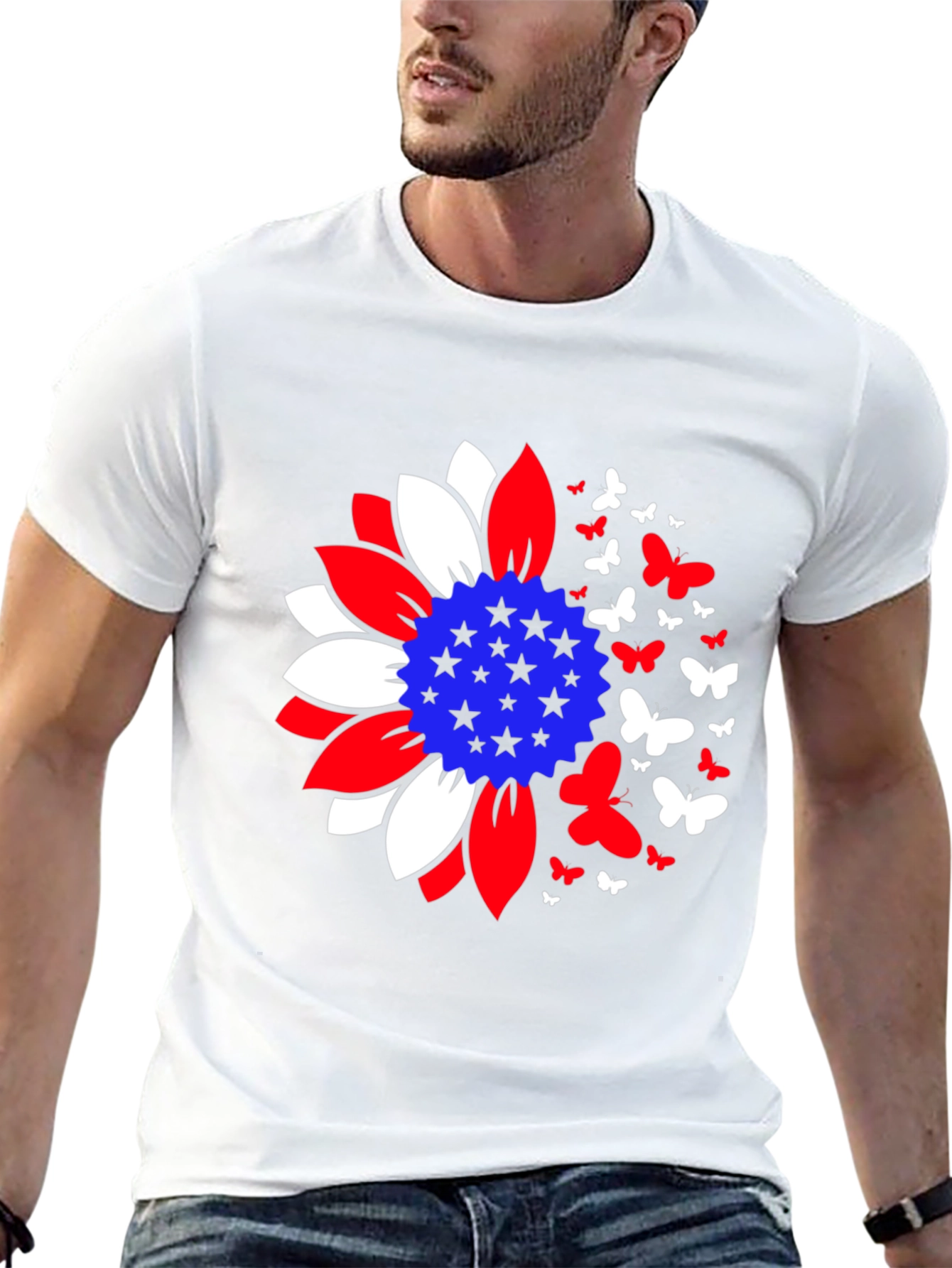 Patriotic Sunflower Butterfly Graphic Tee