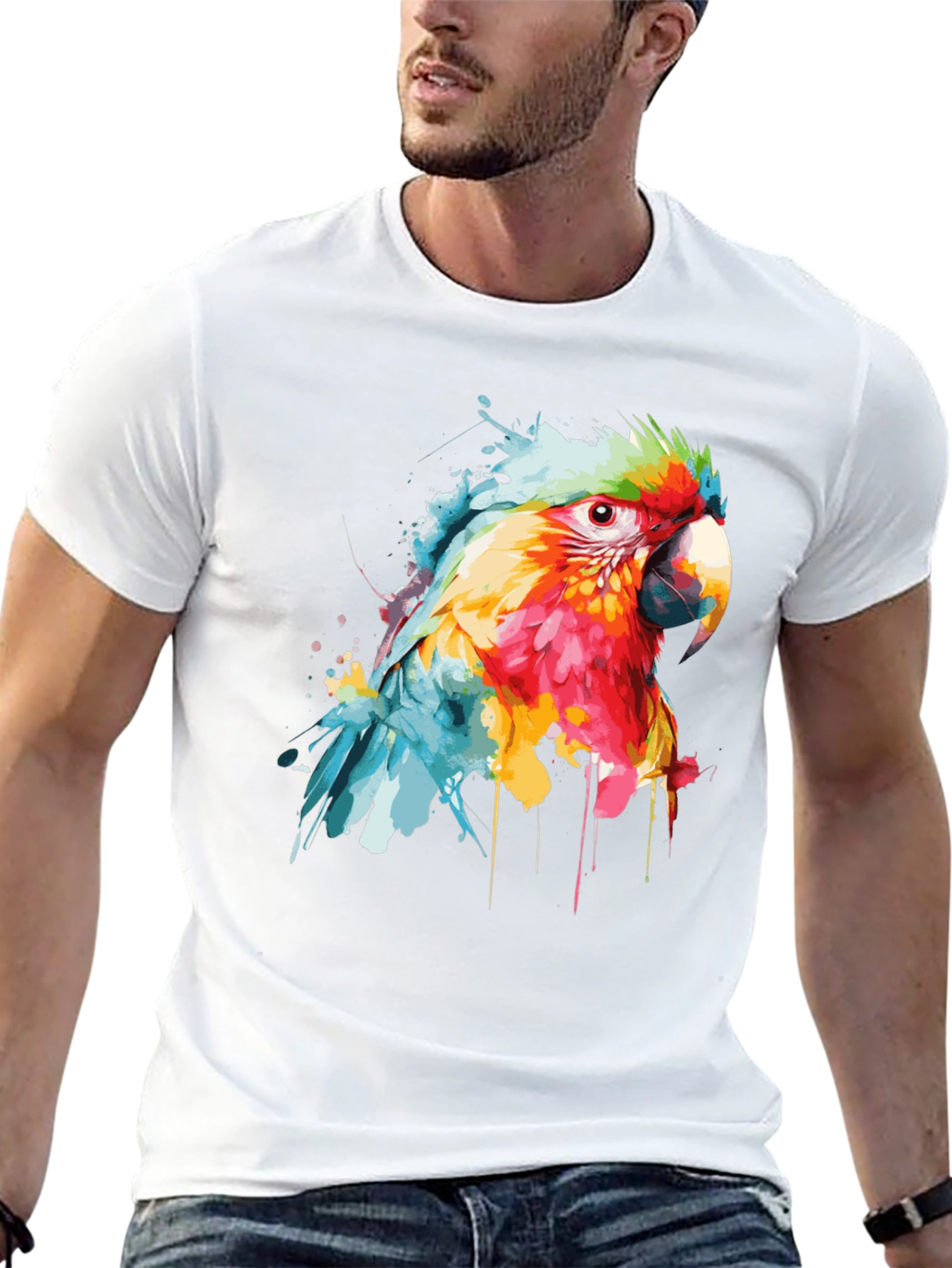Watercolor Parrot Graphic T-Shirt