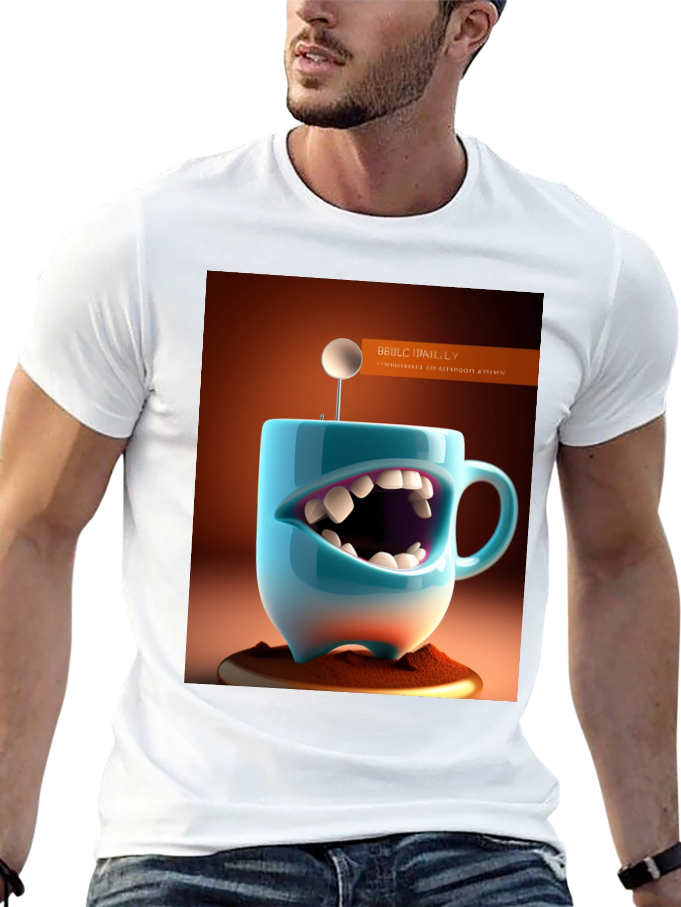 Humorous Coffee Mug Monster Graphic Tee