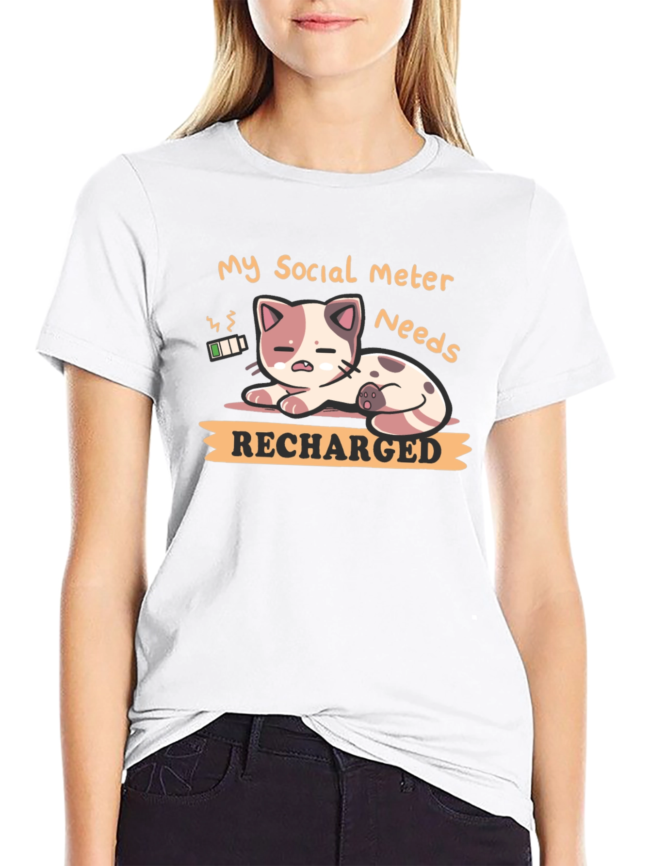 Social Meter Recharge Cat Graphic T-Shirt