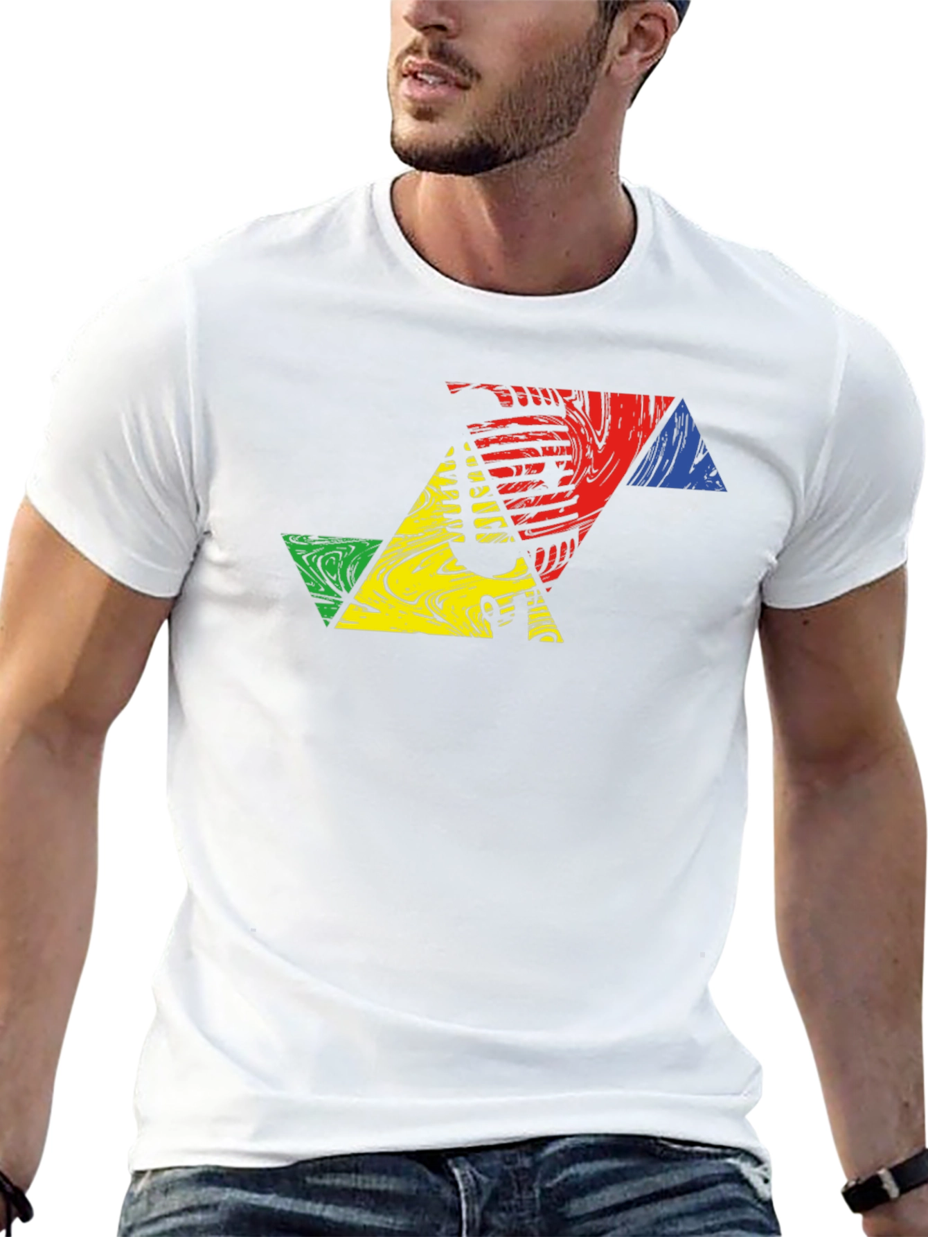 Geometric Triangle Design Black T-Shirt