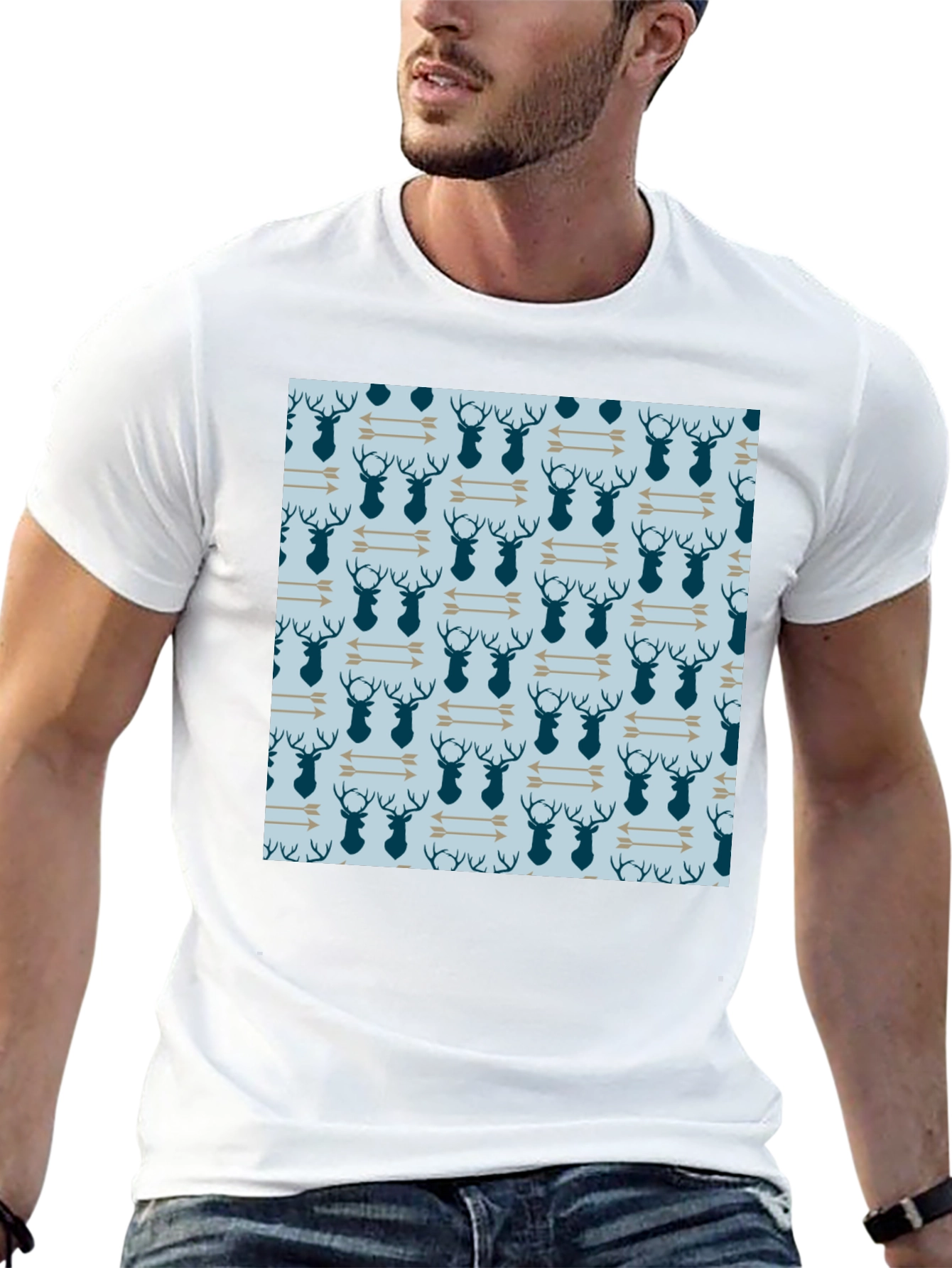 Deer & Arrow Pattern Tee - Classic Black