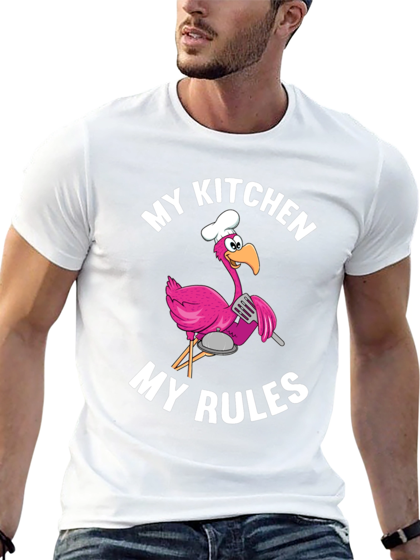 Funny Flamingo Chef T-Shirt - My Kitchen My Rules