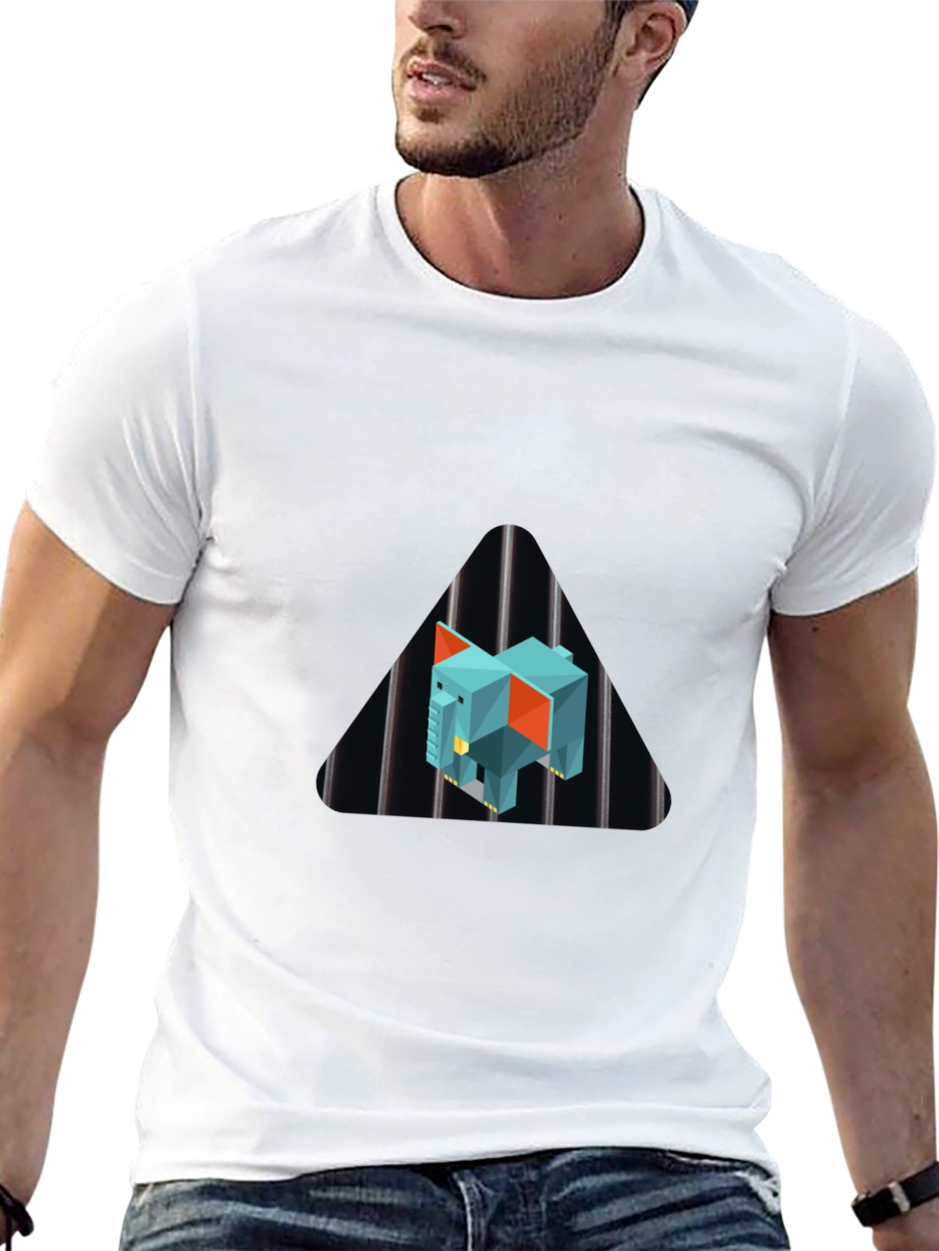 Geometric Elephant Graphic Black T-Shirt