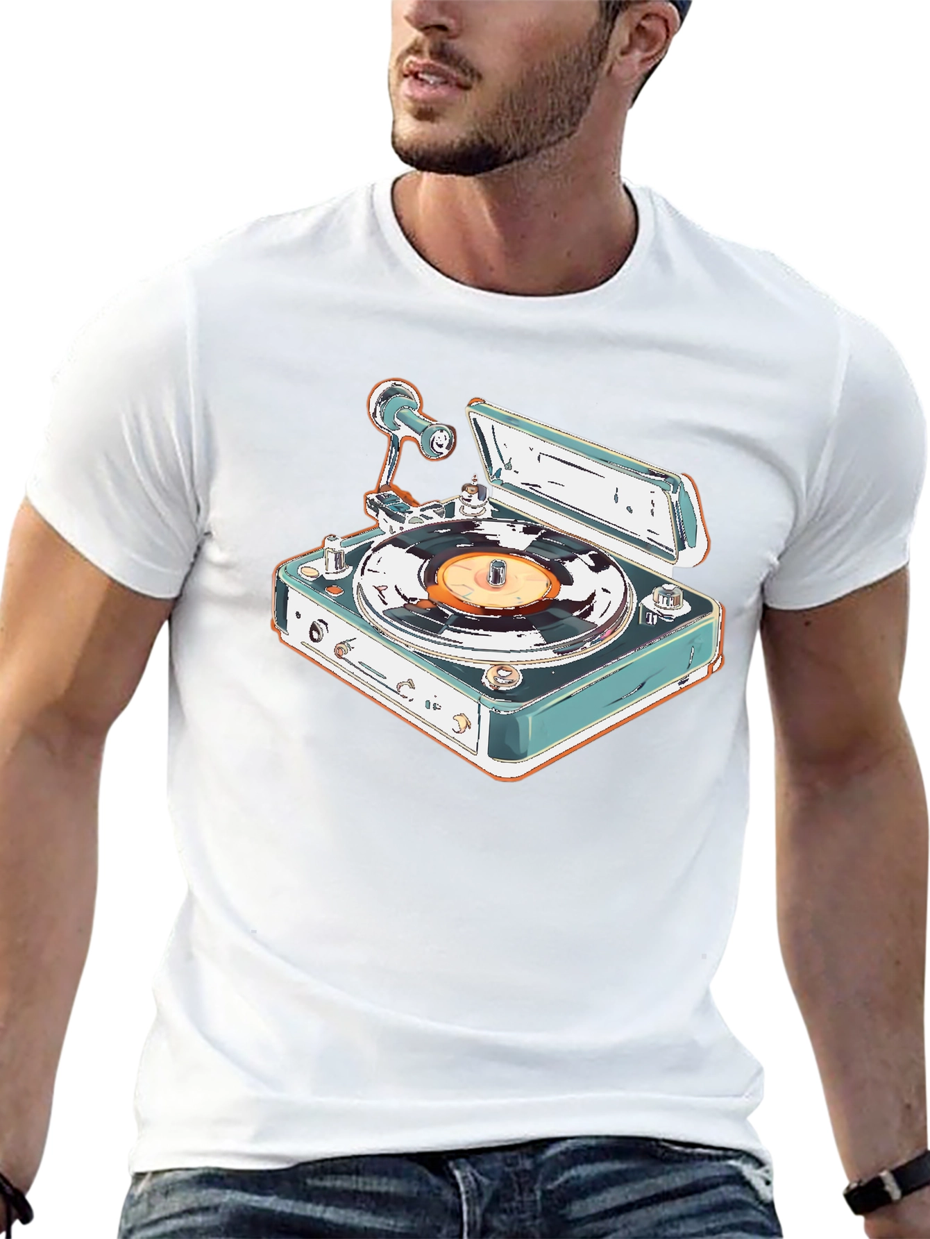 Retro Turntable Graphic Tee - Classic Vinyl Style