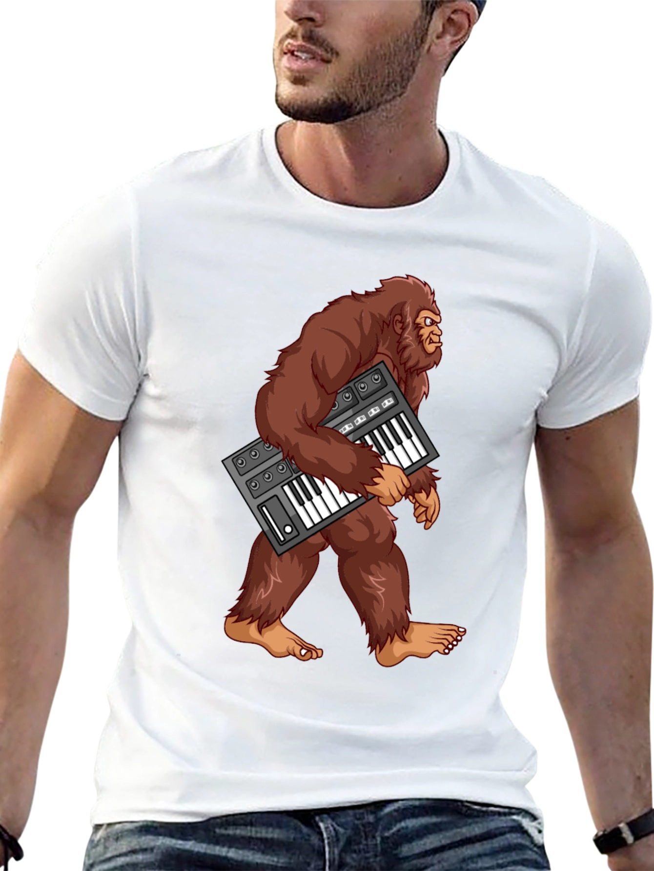 Sasquatch Synthesizer T-Shirt - Bigfoot Keyboard Tee