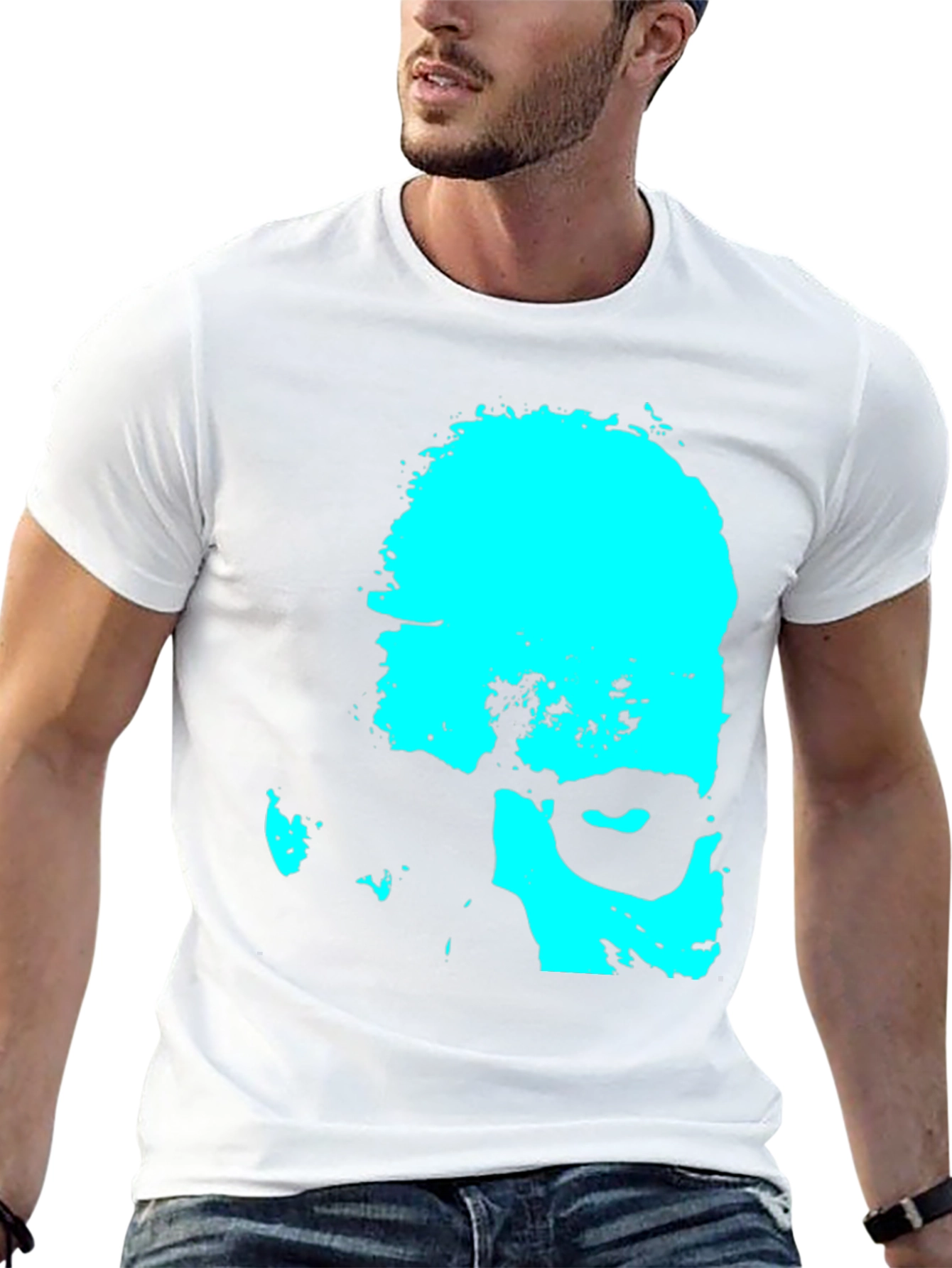 Cyan Grunge Face Graphic Tee