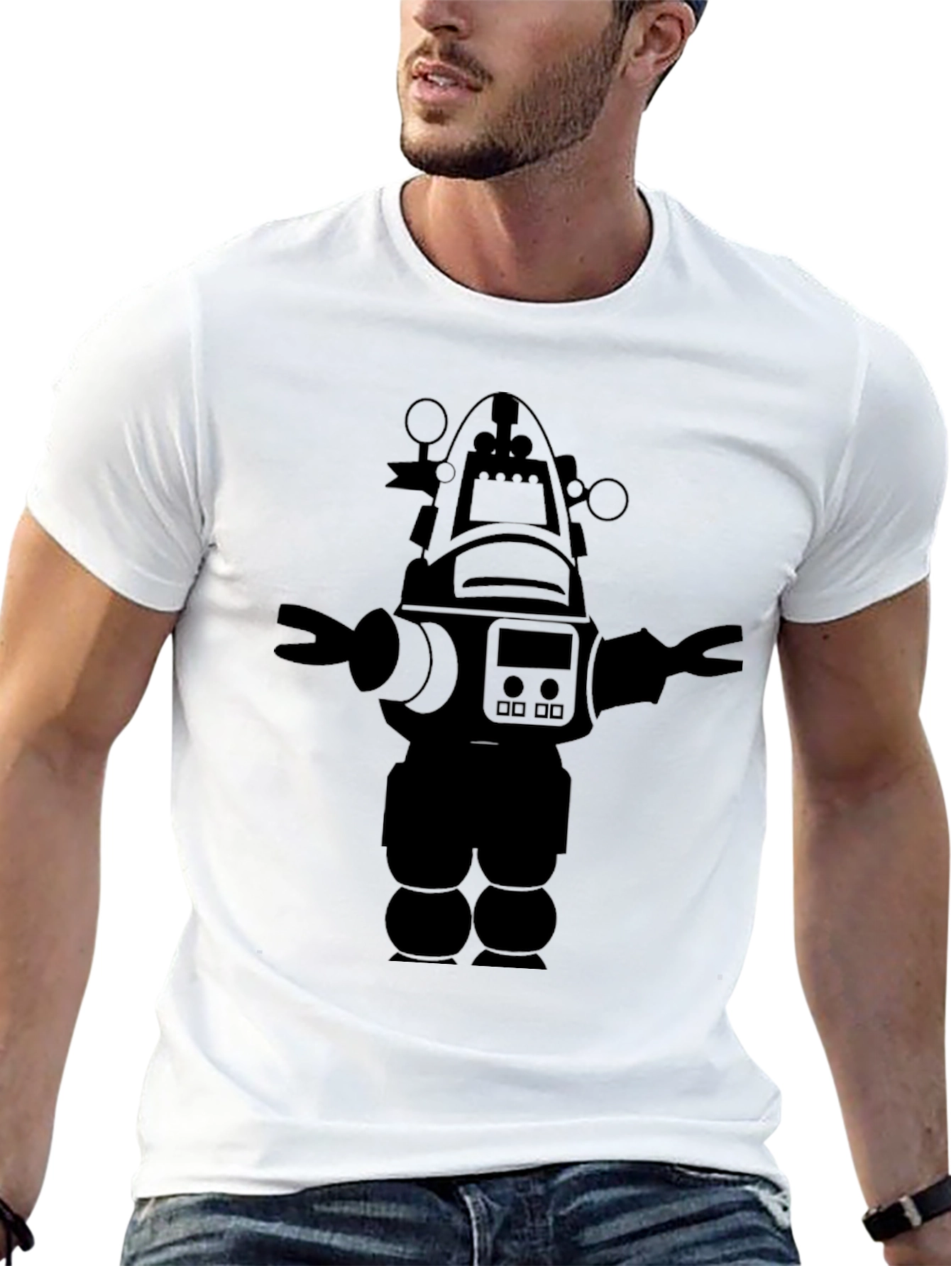 Robot Graphic Black T-Shirt Cool Design