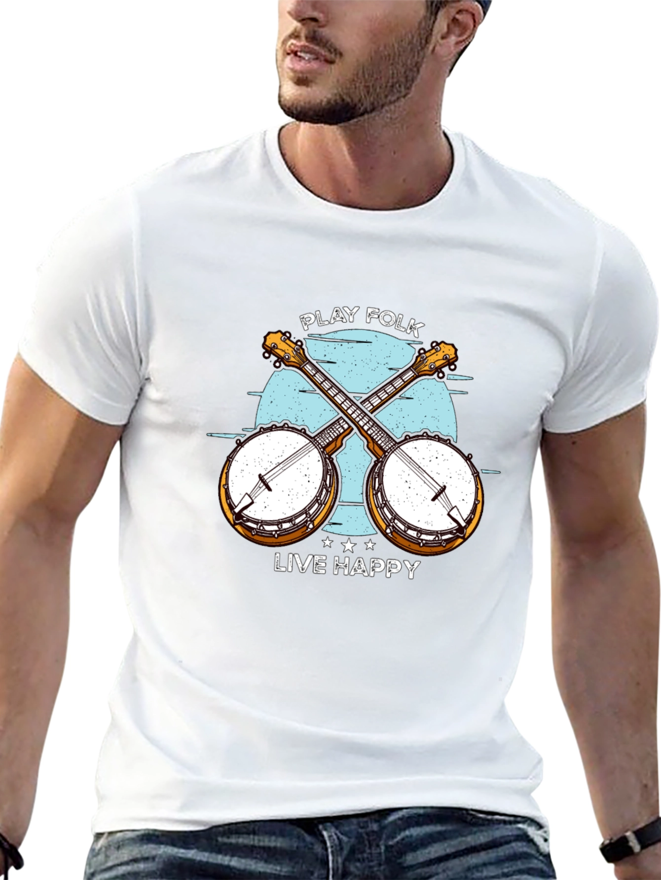 Play Folk Live Happy Banjo Graphic Tee