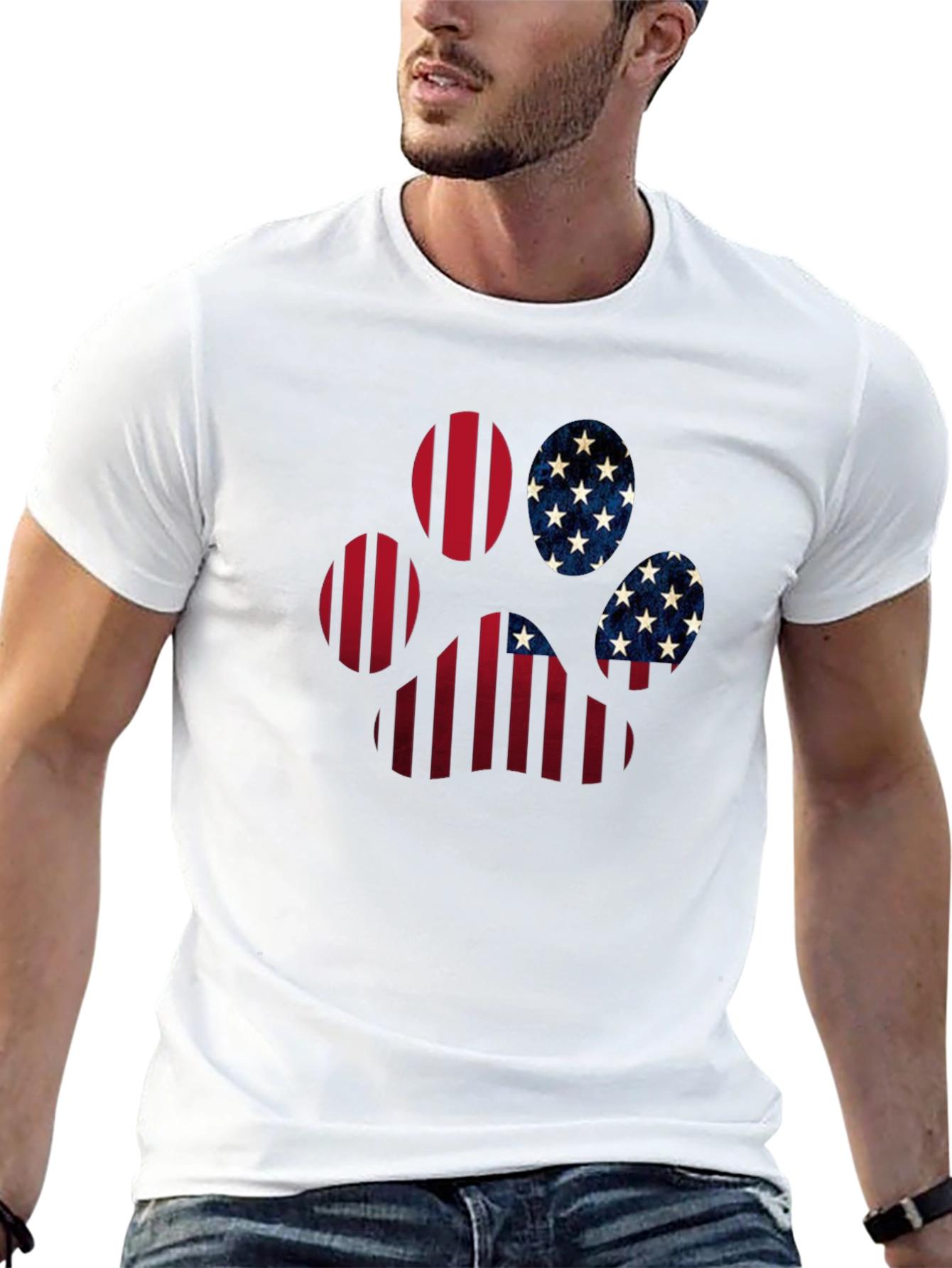 Patriotic Paw Print T-Shirt - USA Flag Design