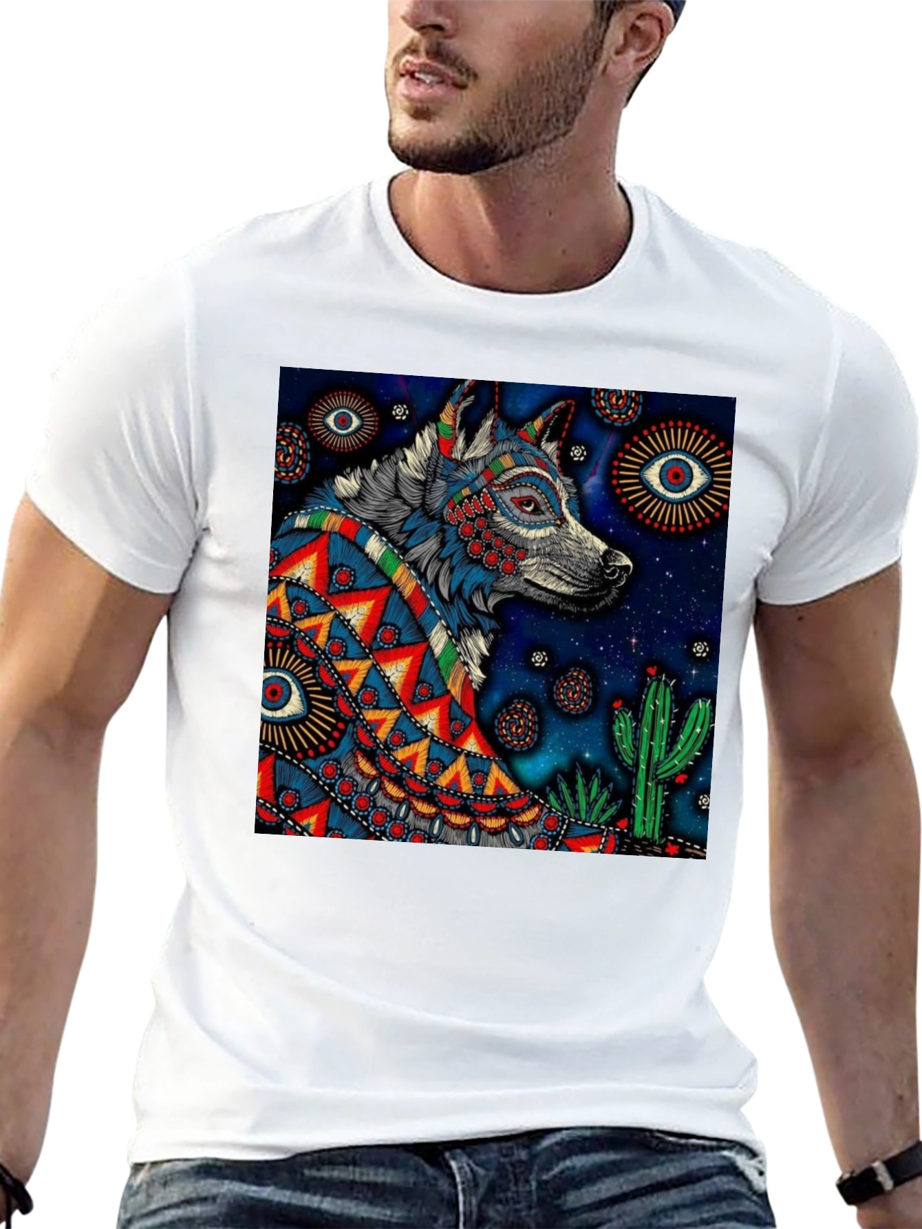 Wolf Graphic Print Tee - Mens Black T-Shirt