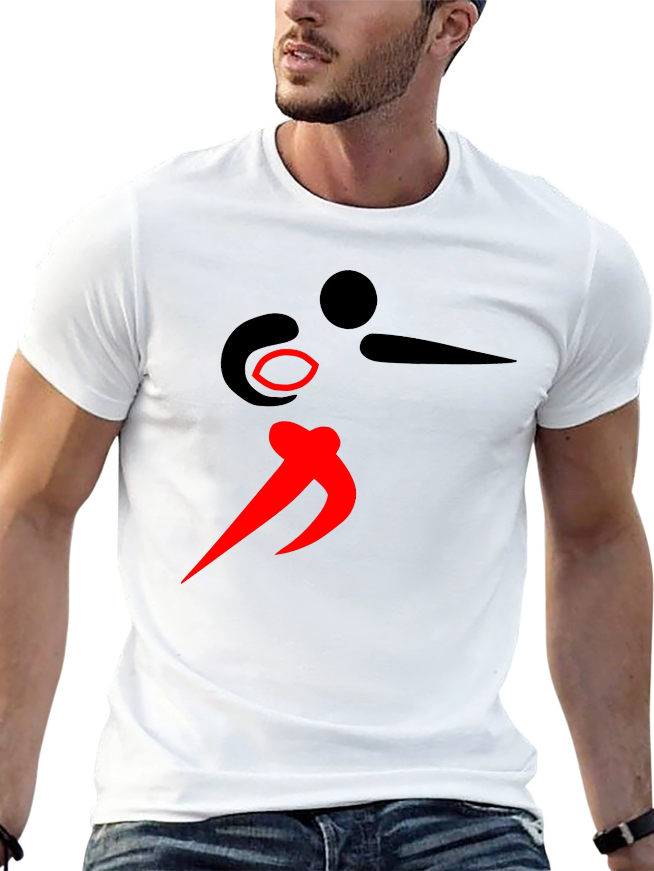 Black Graphic Tee with Red Abstract Design