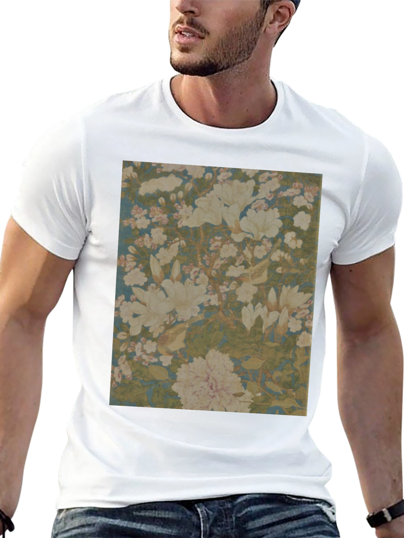 Floral Print Tee - Black Cotton Casual Wear