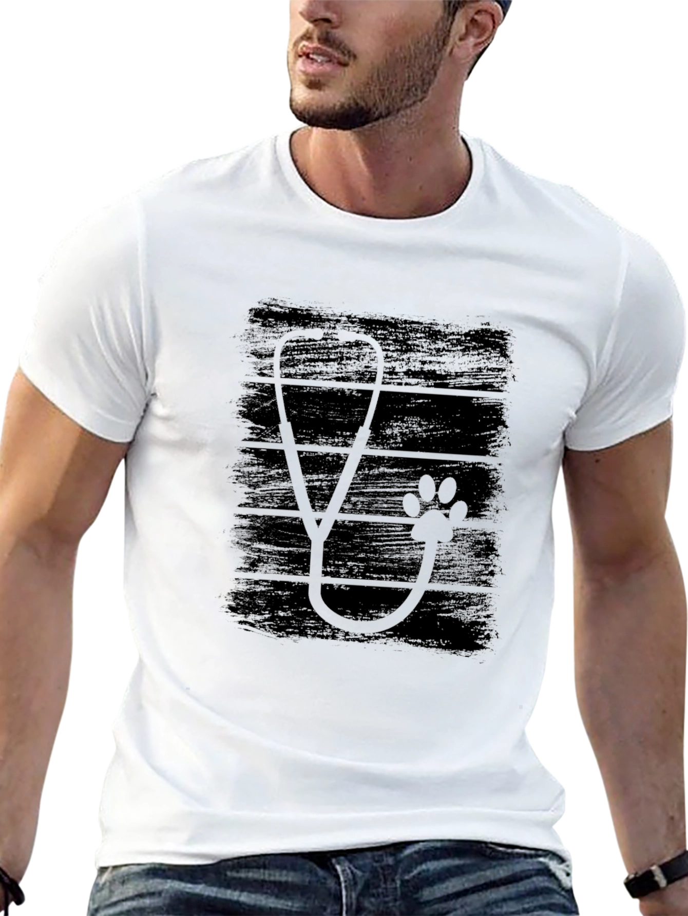 Vet Stethoscope Paw Print Black T-Shirt