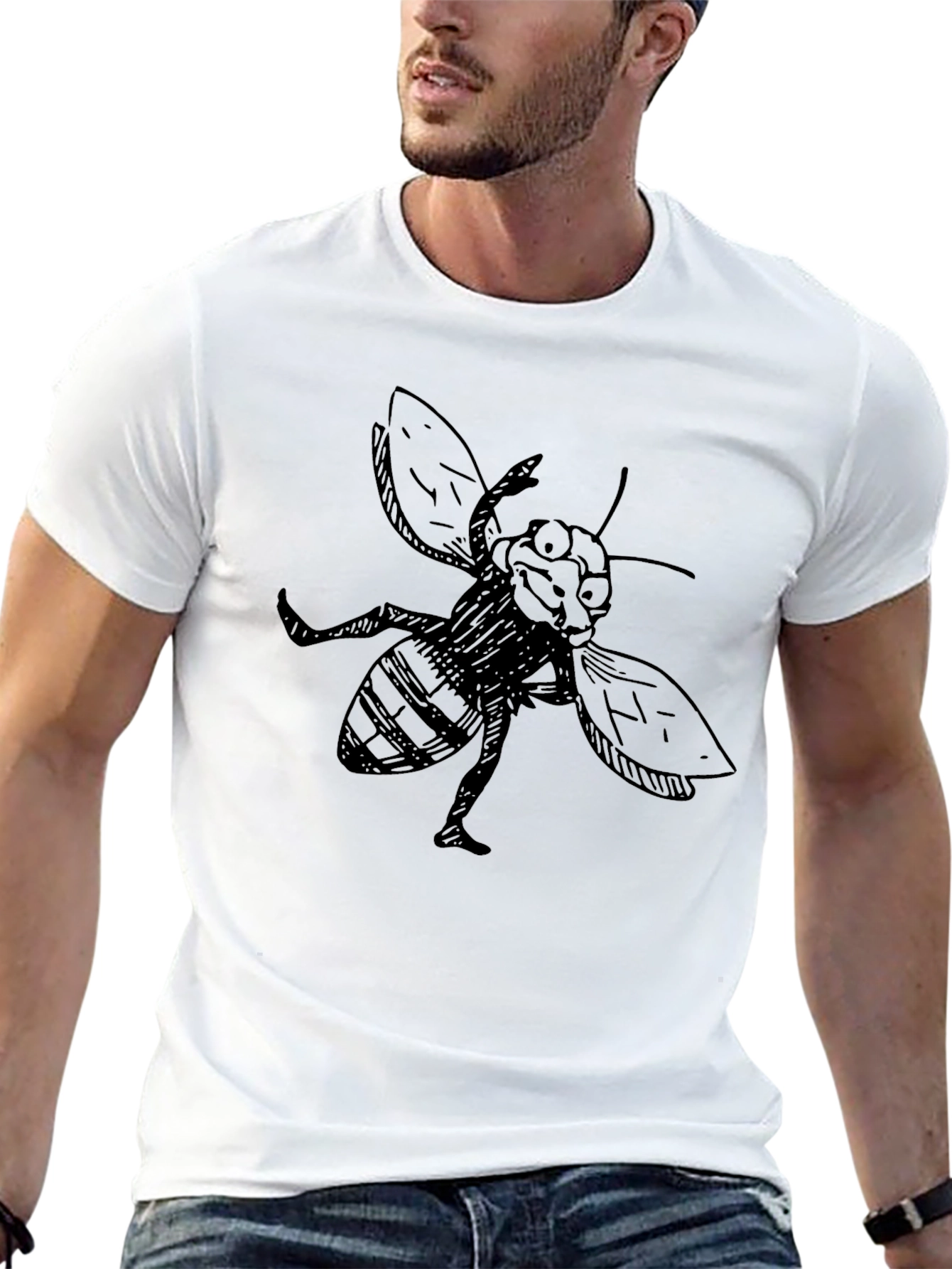Funny Bee Graphic Black T-Shirt