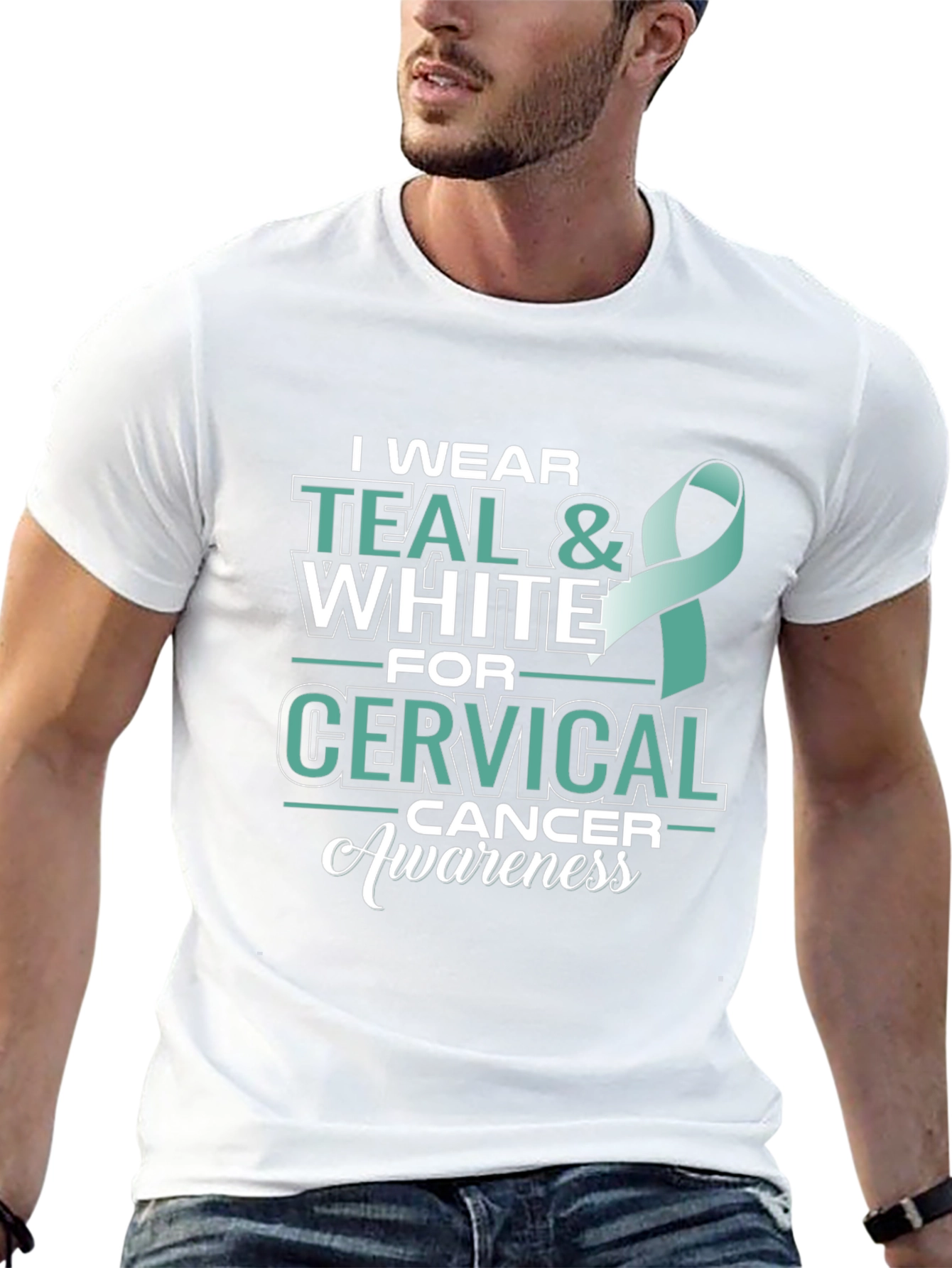 Teal & White Cervical Cancer Awareness T-Shirt