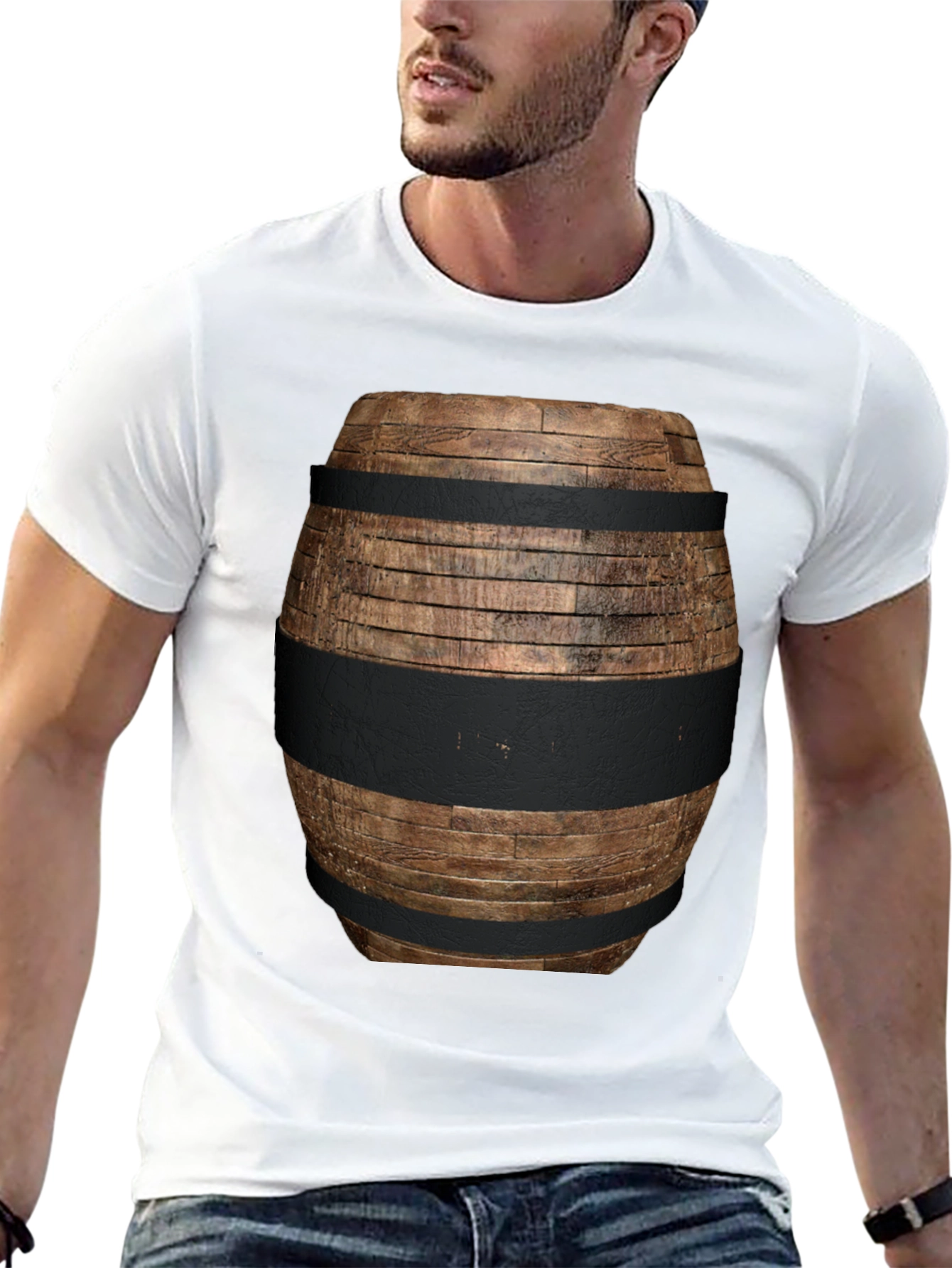 Wooden Barrel Design T-Shirt - Novelty Graphic Tee